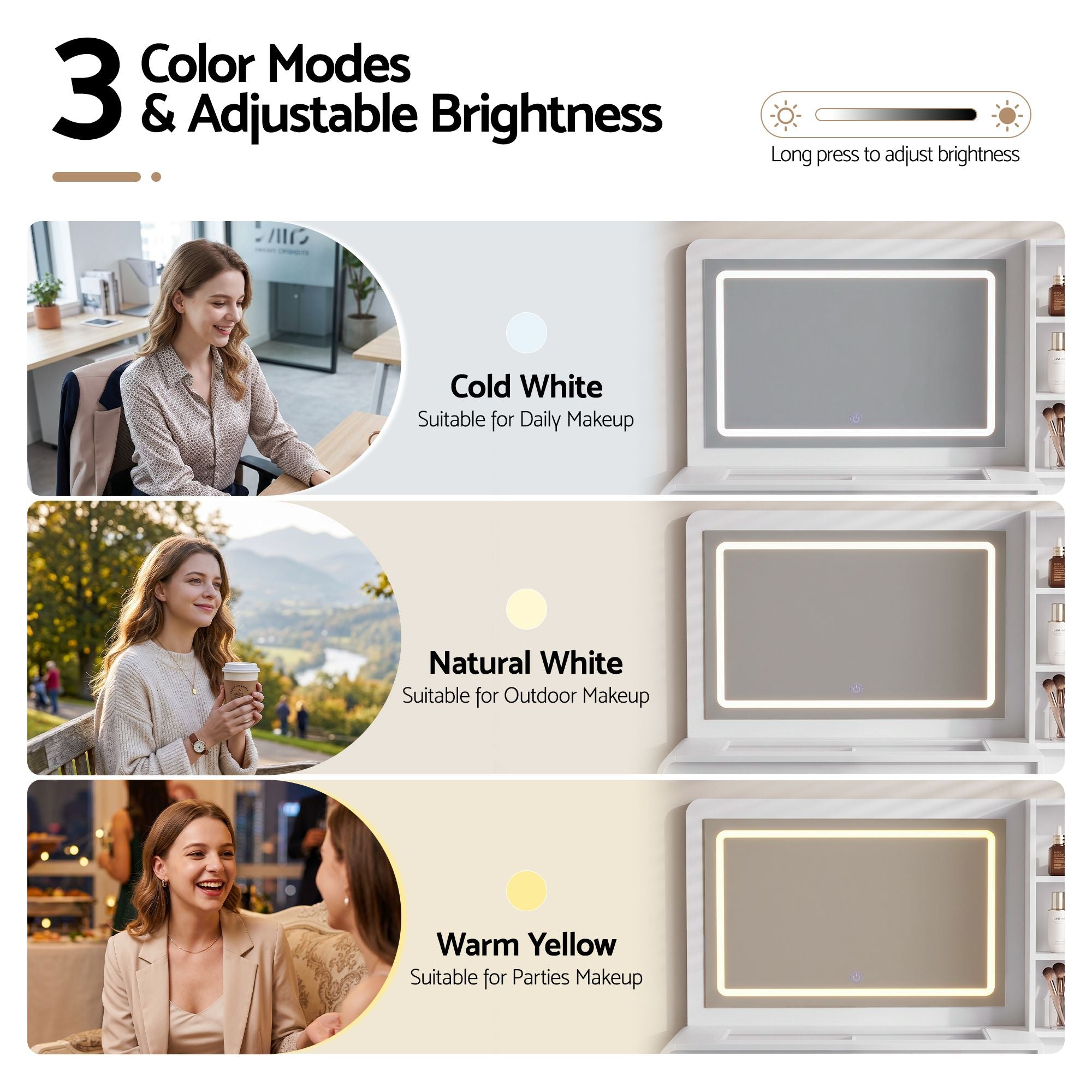 Artiss Dressing Table Makeup Vanity Desk LED Mirror Drawers Charging Station Curved Edge White Bedworld