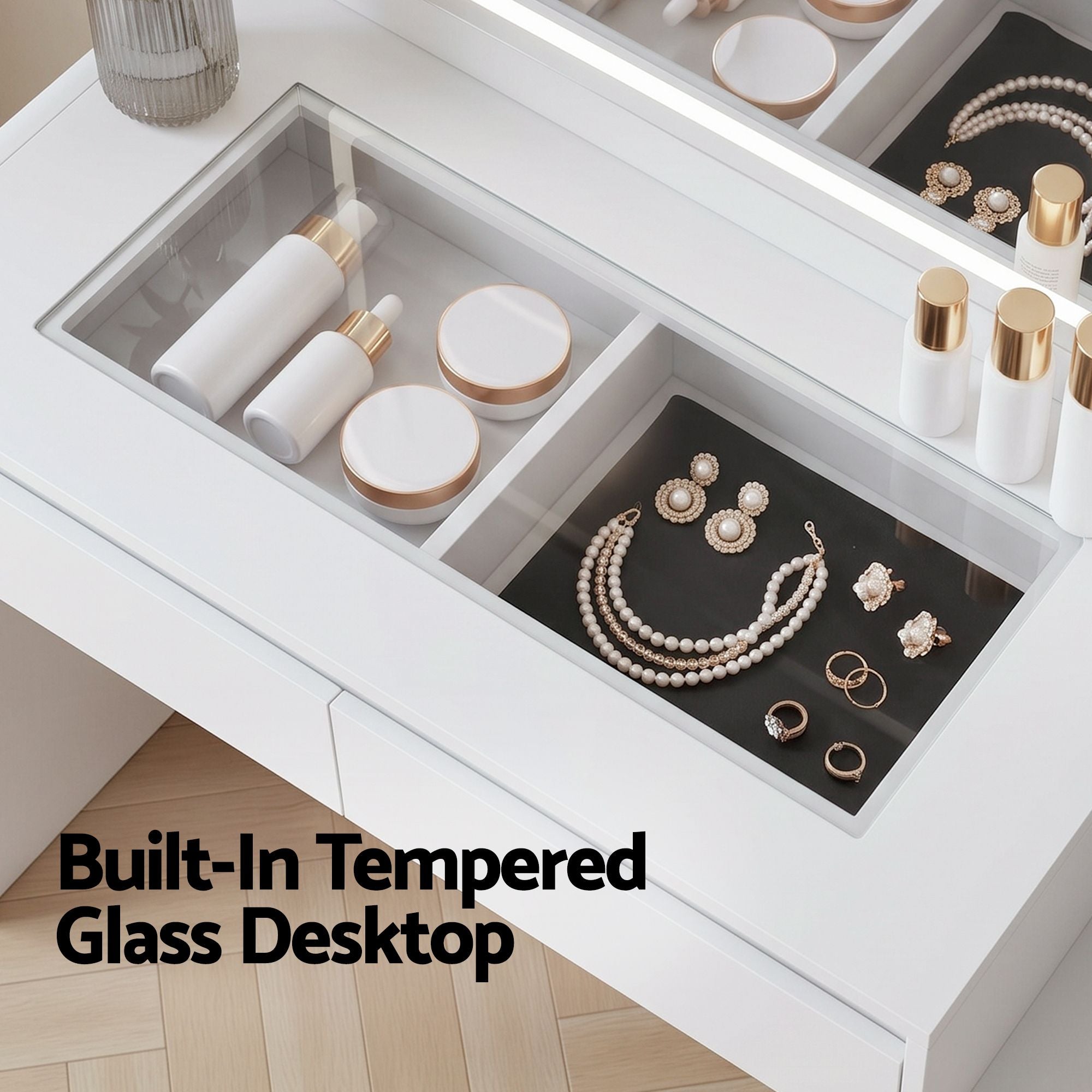 Artiss Dressing Table Makeup Vanity Desk LED Mirror Drawers Charging Station Curved Edge White Bedworld