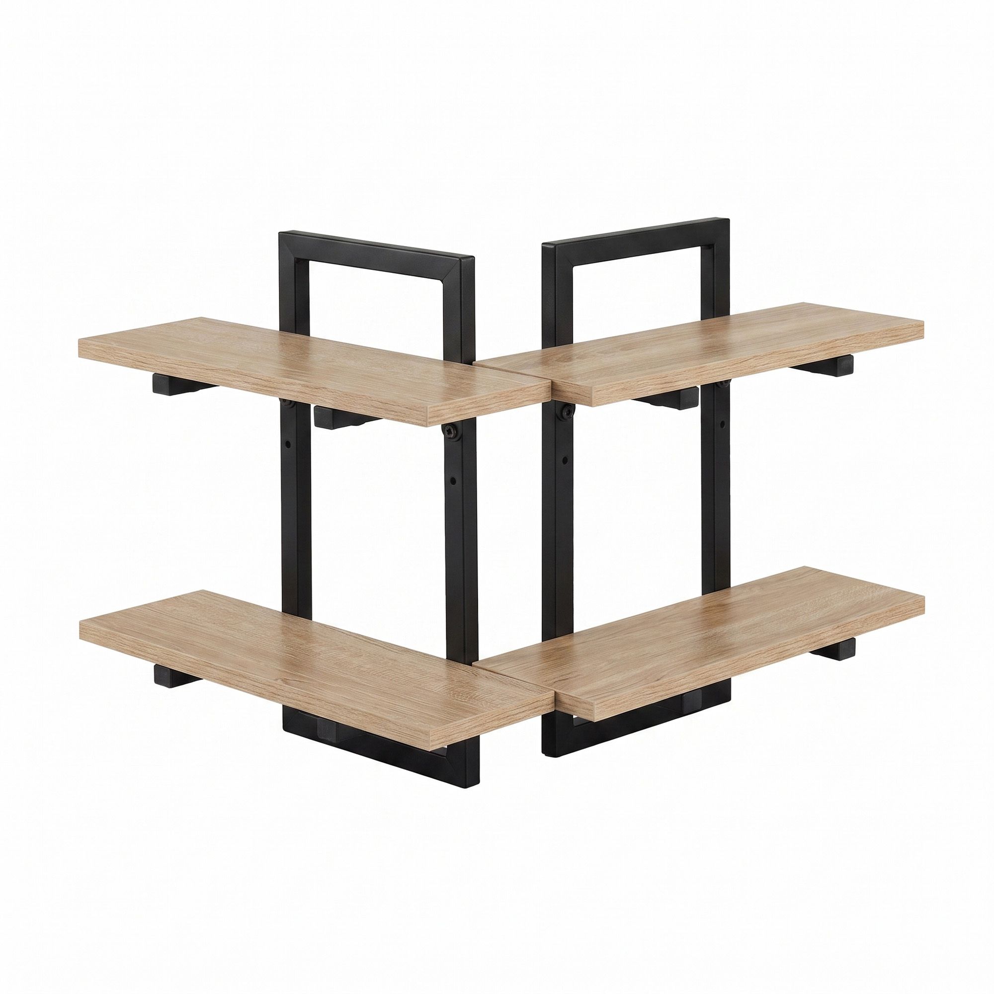 Artiss Set of 2 Floating Wall Shelf 2-Tier Wall-Mounted Display Ledge Wood & Metal Bedworld
