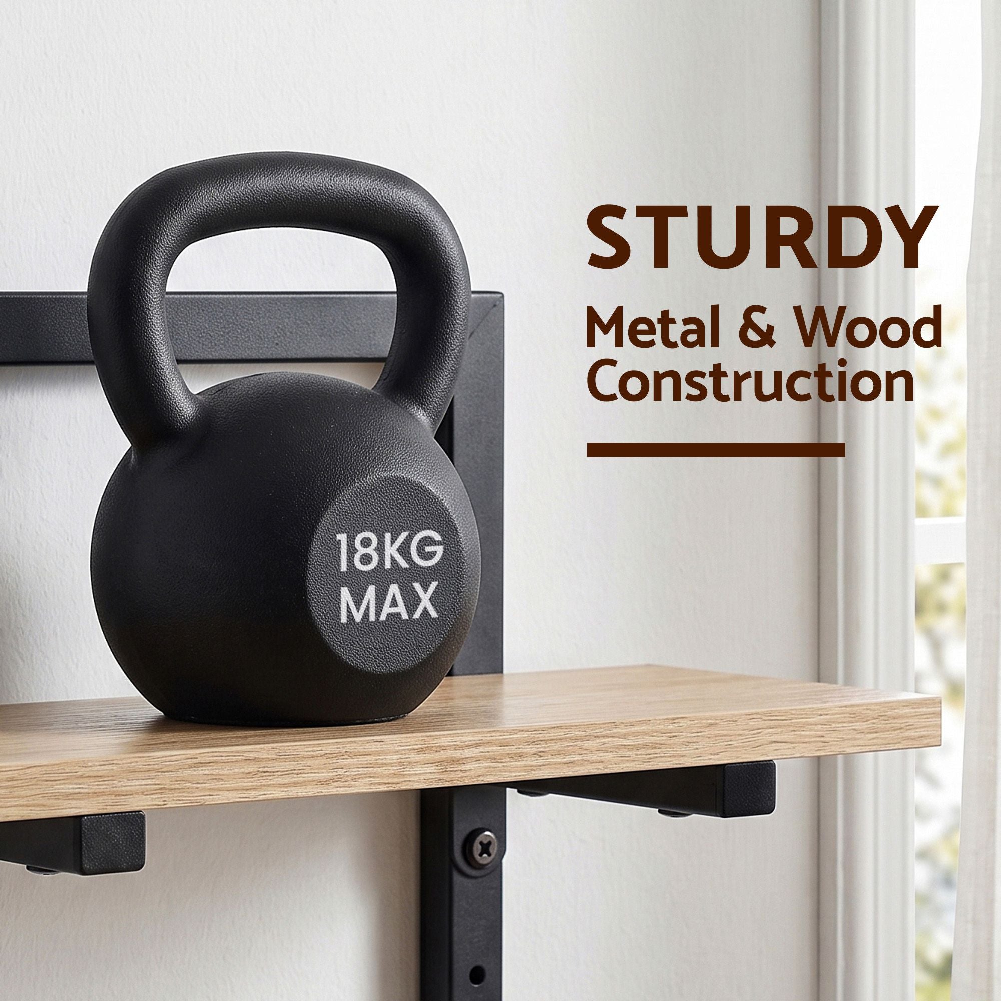 Artiss Set of 2 Floating Wall Shelf 2-Tier Wall-Mounted Display Ledge Wood & Metal Bedworld