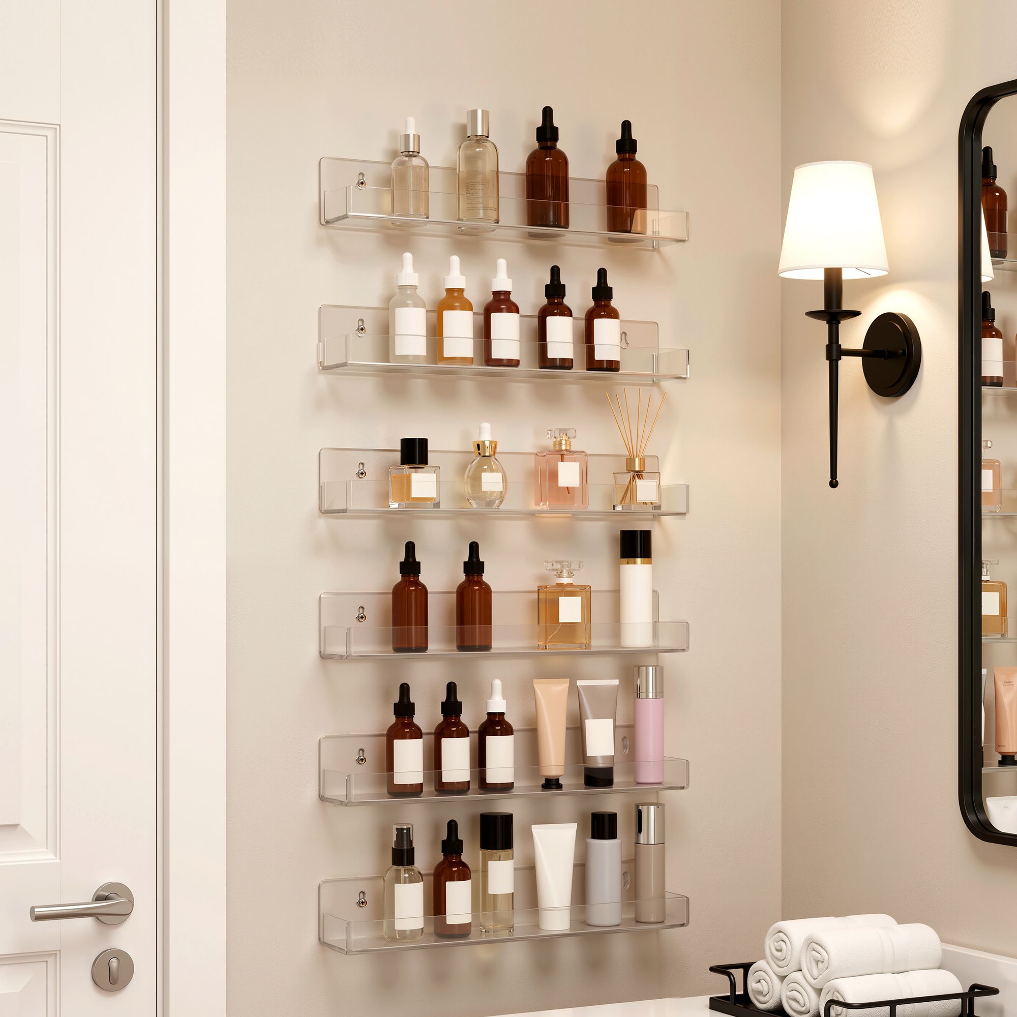Artiss 6-Pack Acrylic Wall Shelves, Clear Floating Display Shelf with Detachable Panels & Front Lip Bedworld