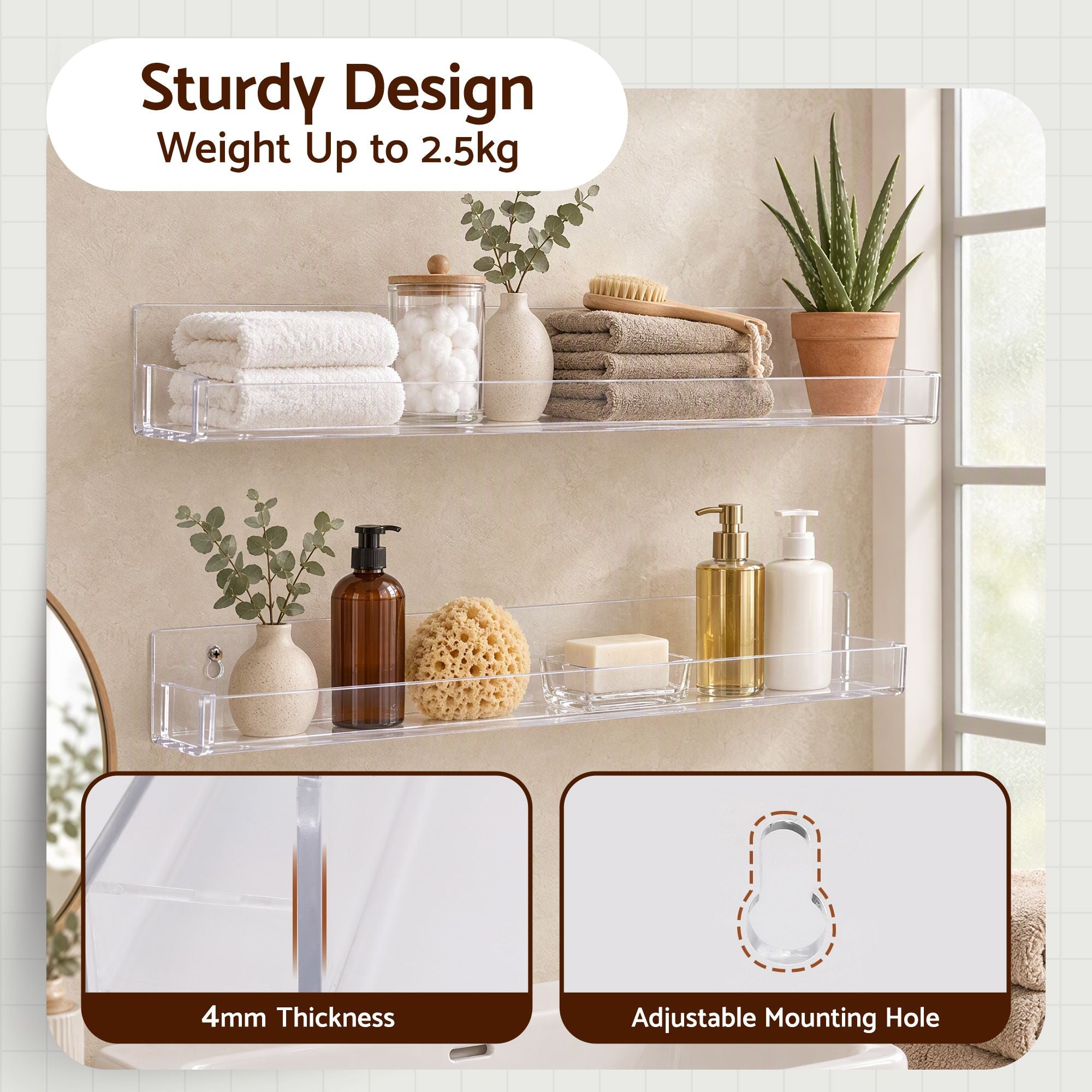 Artiss 6-Pack Acrylic Wall Shelves, Clear Floating Display Shelf with Detachable Panels & Front Lip Bedworld