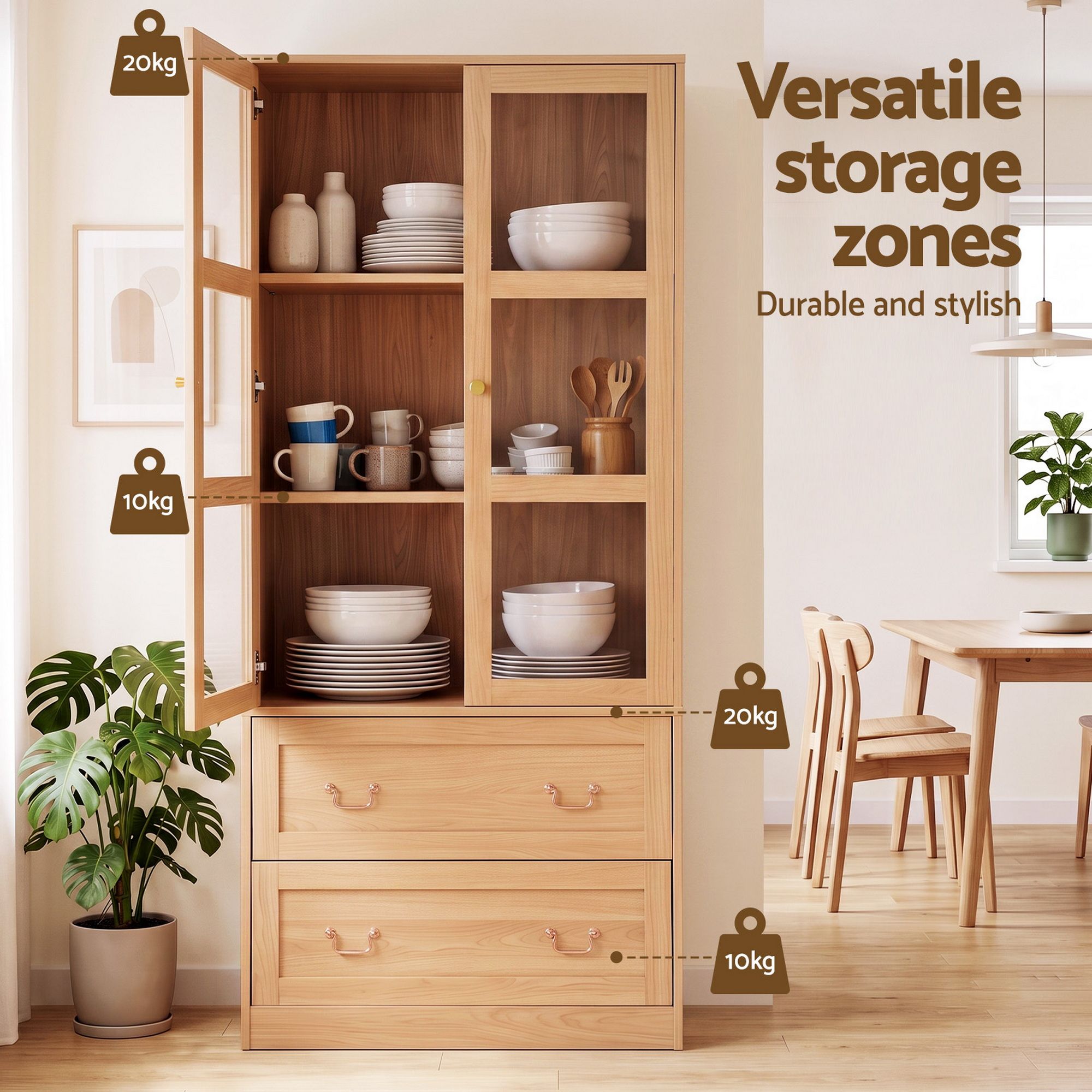 Artiss Buffet Sideboard Cabinet 180cm Hutch Storage Kitchen Drawer Door Wood Bedworld