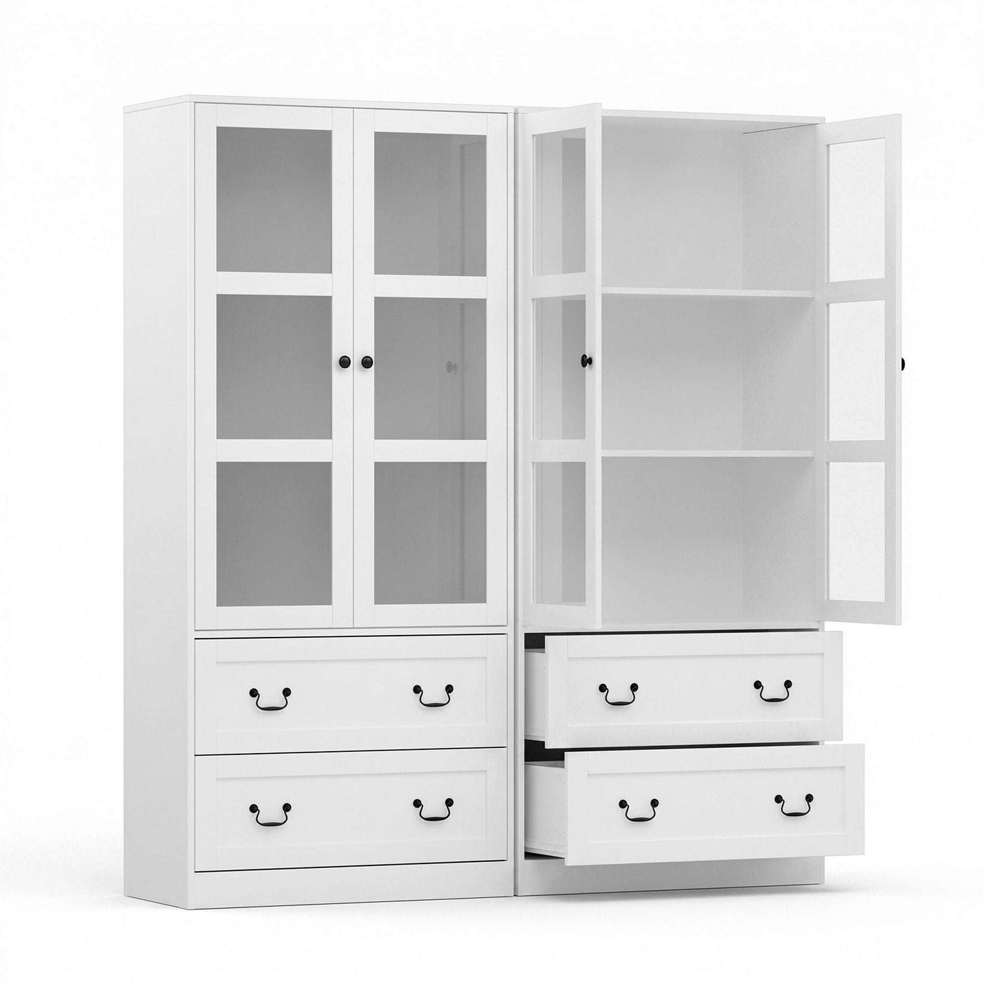 Artiss Buffet Sideboard Cabinets X2 180cm Hutch Storage Kitchen Clear Door White Bedworld