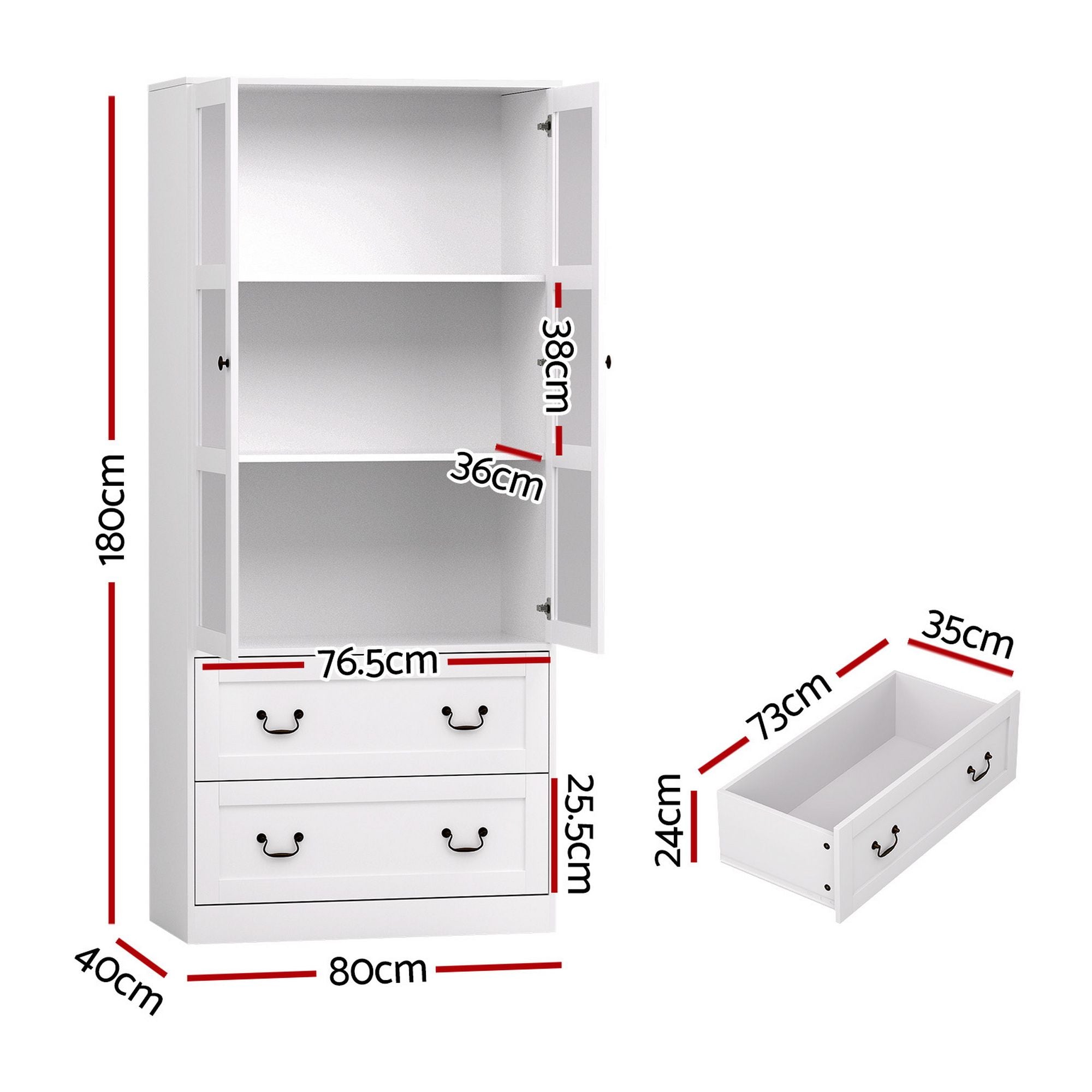 Artiss Buffet Sideboard Cabinets X2 180cm Hutch Storage Kitchen Clear Door White Bedworld
