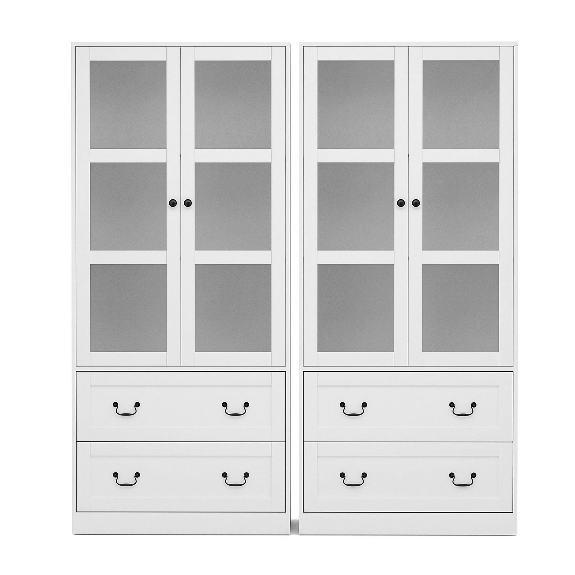 Artiss Buffet Sideboard Cabinets X2 180cm Hutch Storage Kitchen Clear Door White Bedworld