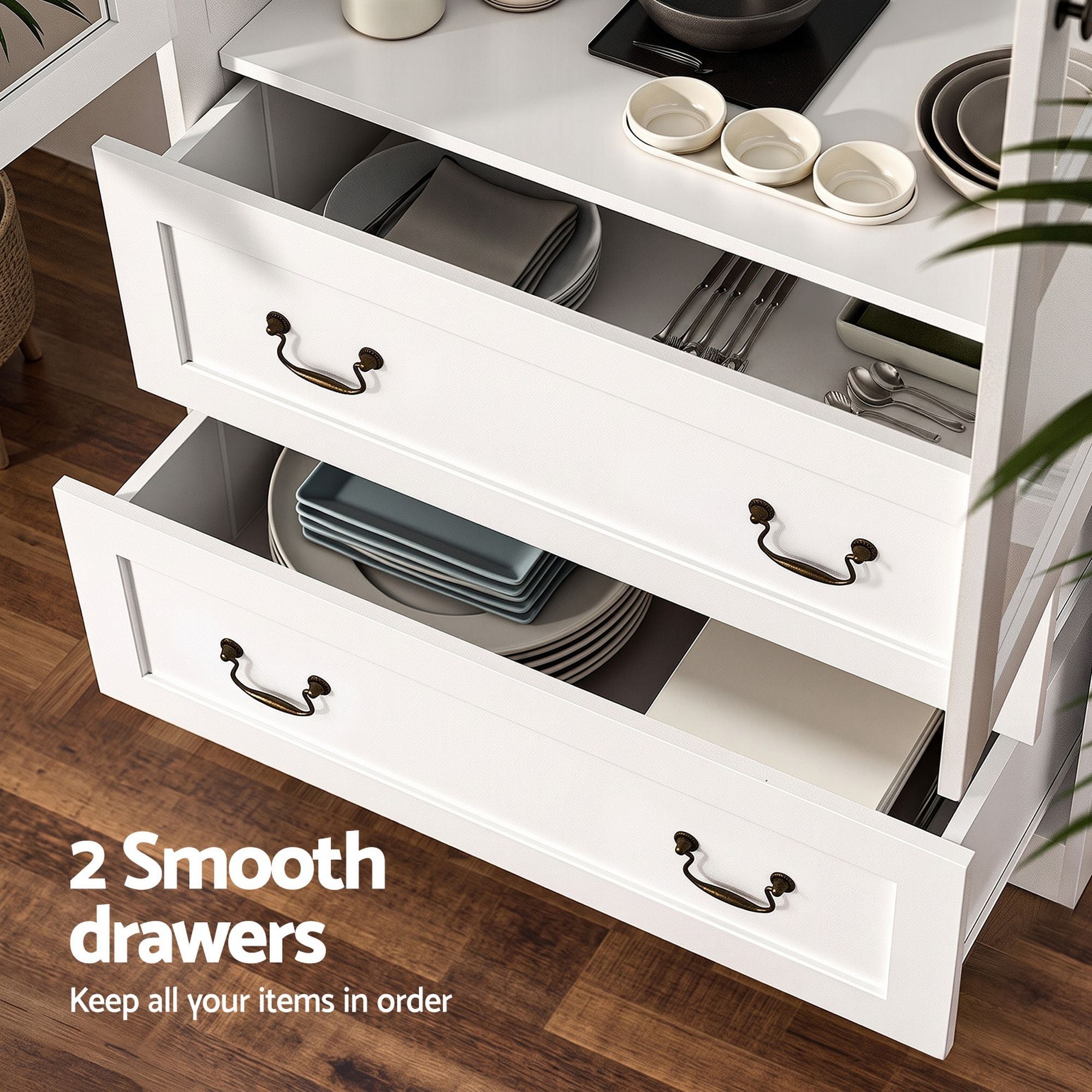 Artiss Buffet Sideboard Cabinets X2 180cm Hutch Storage Kitchen Clear Door White Bedworld