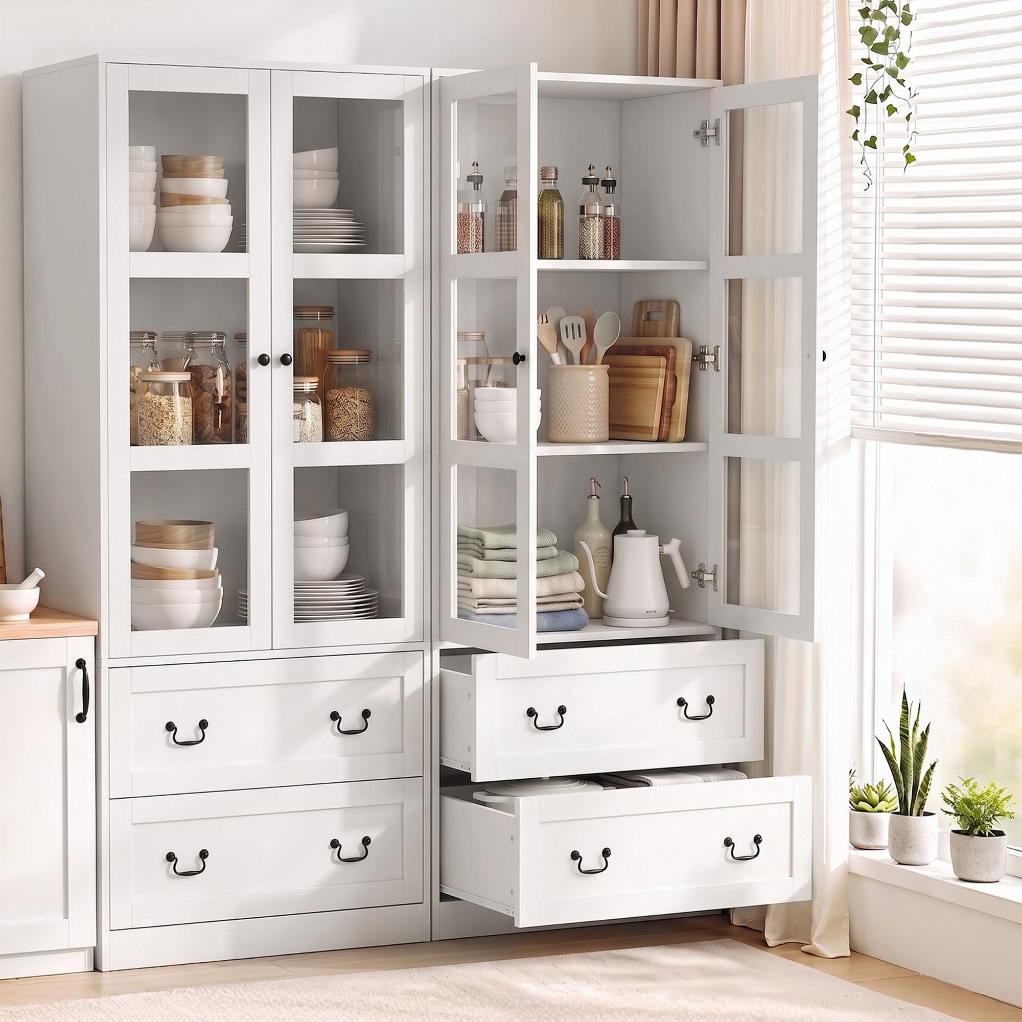 Artiss Buffet Sideboard Cabinets X2 180cm Hutch Storage Kitchen Clear Door White Bedworld