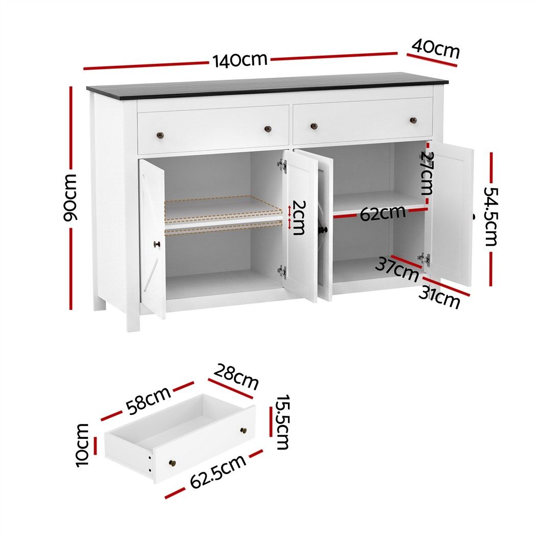 Artiss Buffet Sideboard Storage Cabinet Kitchen Cupboard 2 Drawers 140CM Black Bedworld