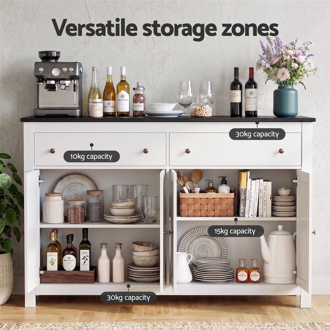 Artiss Buffet Sideboard Storage Cabinet Kitchen Cupboard 2 Drawers 140CM Black Bedworld