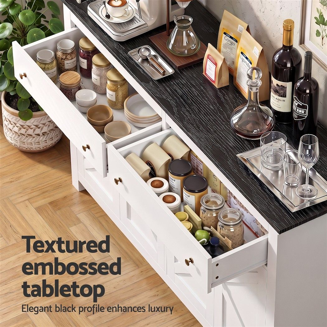 Artiss Buffet Sideboard Storage Cabinet Kitchen Cupboard 2 Drawers 140CM Black Bedworld