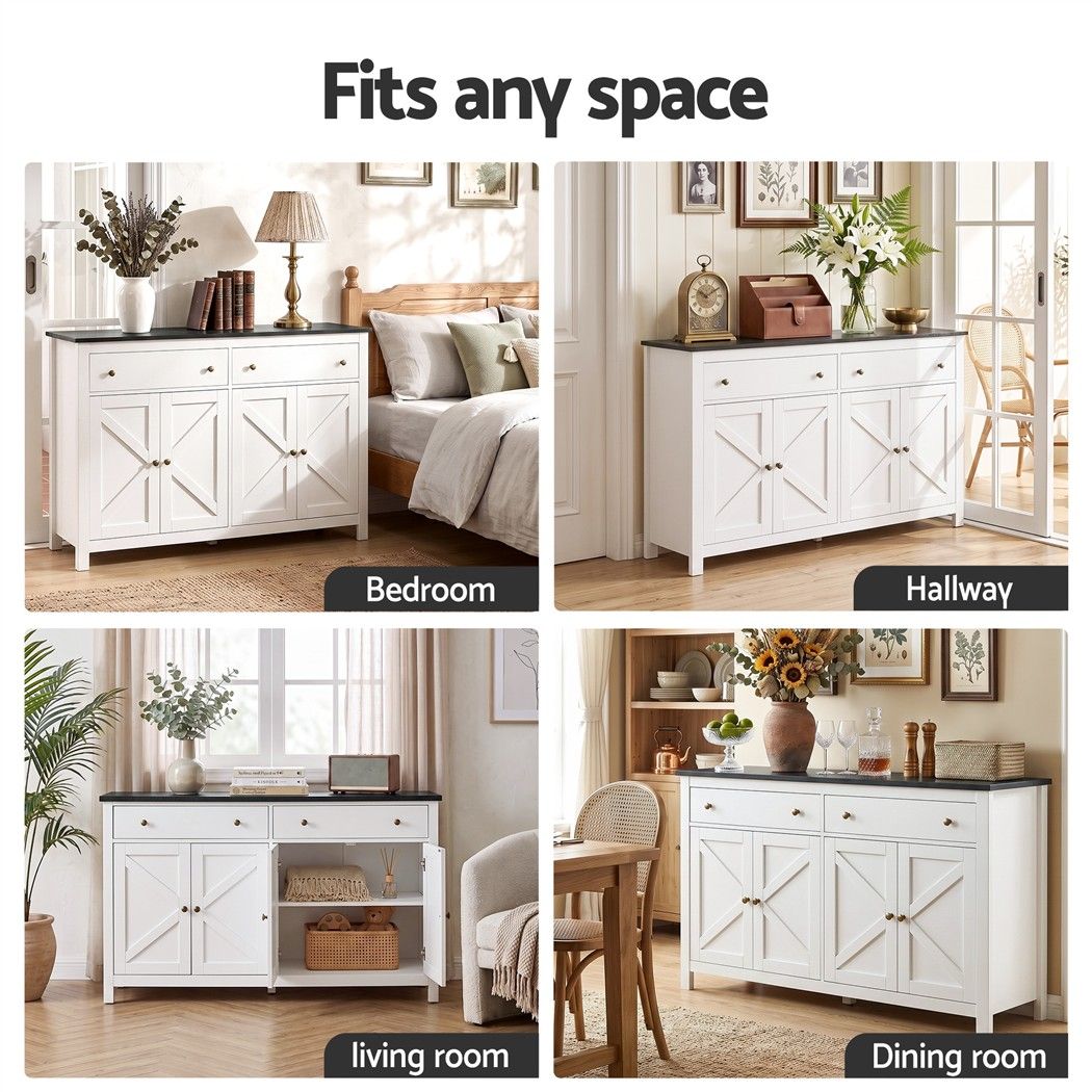 Artiss Buffet Sideboard Storage Cabinet Kitchen Cupboard 2 Drawers 140CM Black Bedworld