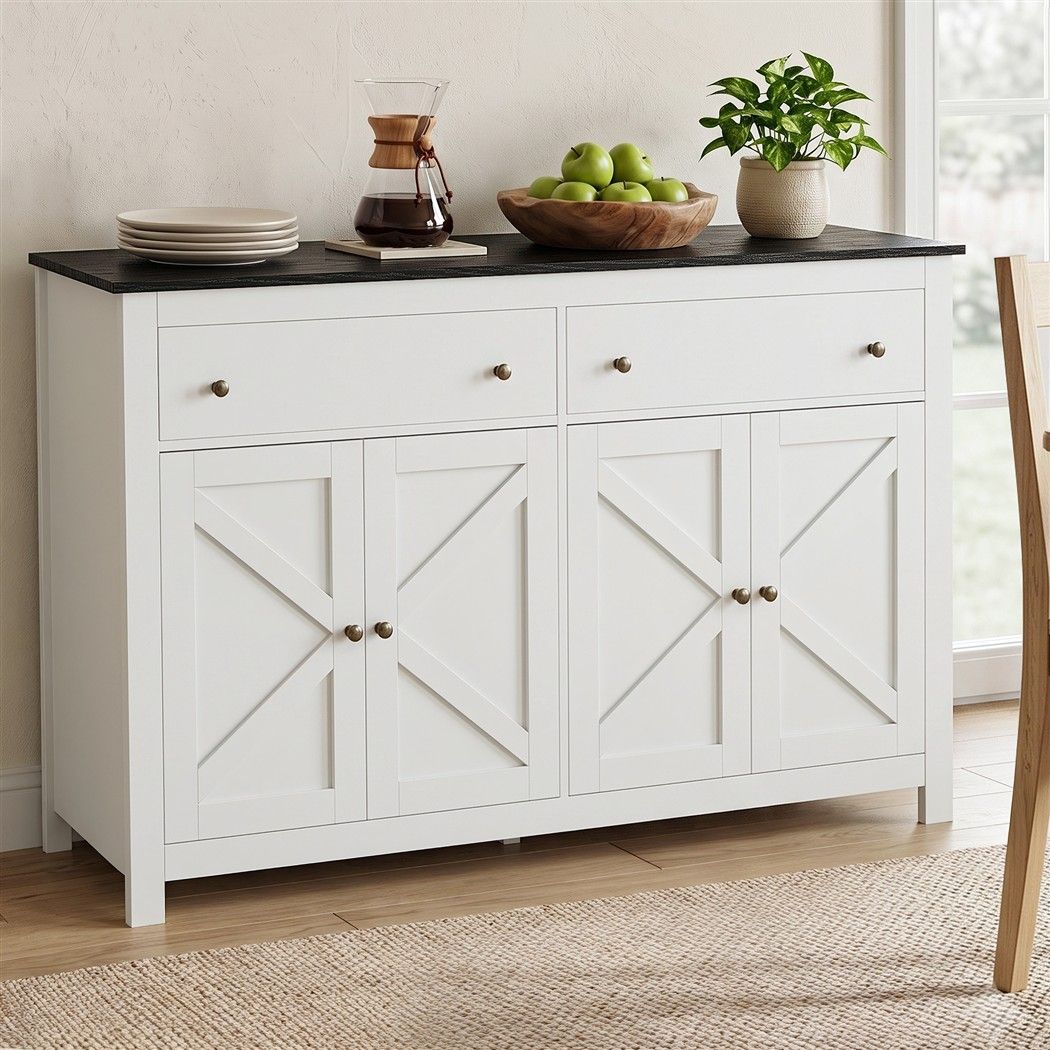 Artiss Buffet Sideboard Storage Cabinet Kitchen Cupboard 2 Drawers 140CM Black Bedworld