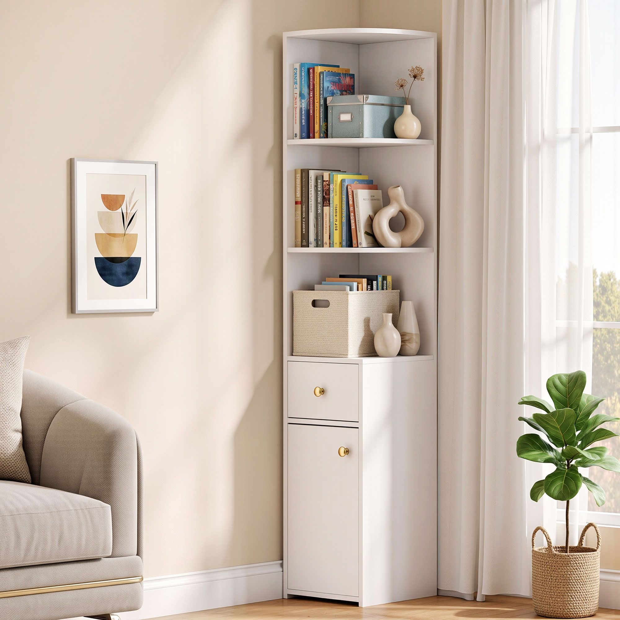 Artiss 3 Tiers Bookshelf with Storage Drawer and Cabinet White Bedworld