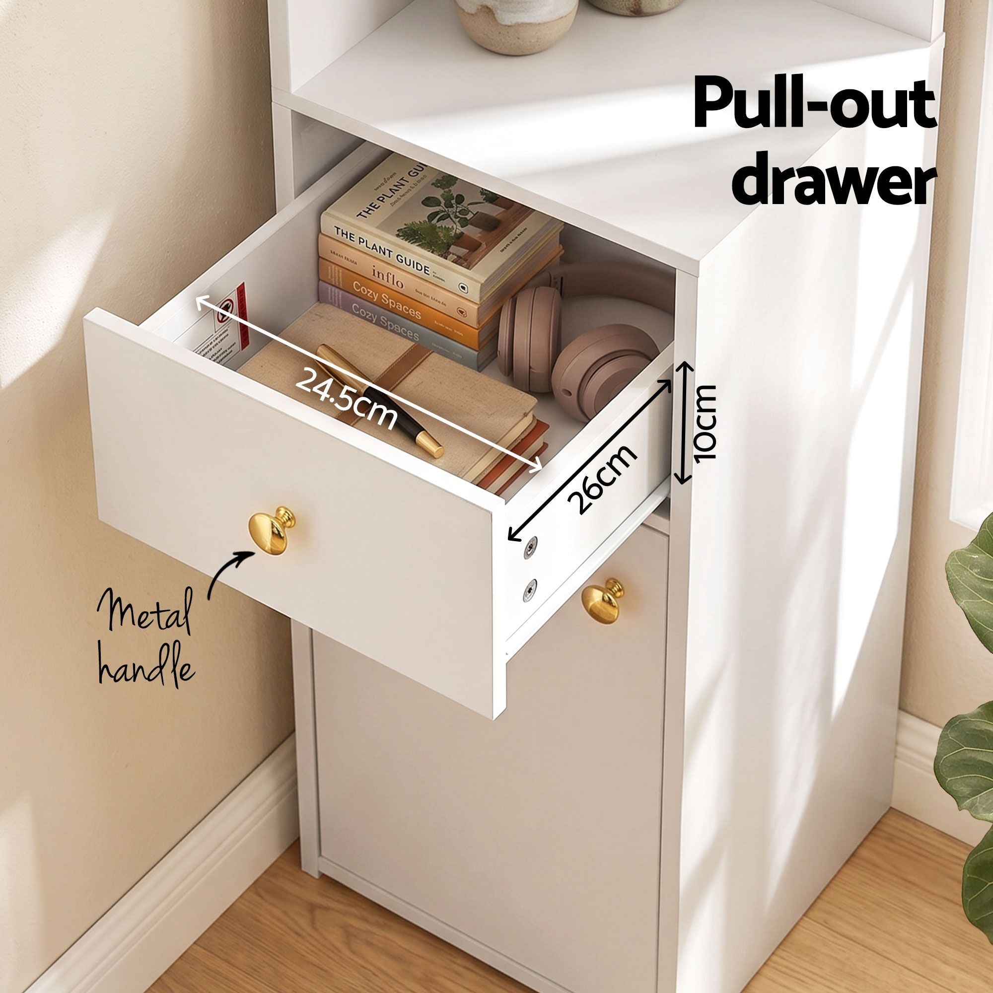 Artiss 3 Tiers Bookshelf with Storage Drawer and Cabinet White Bedworld