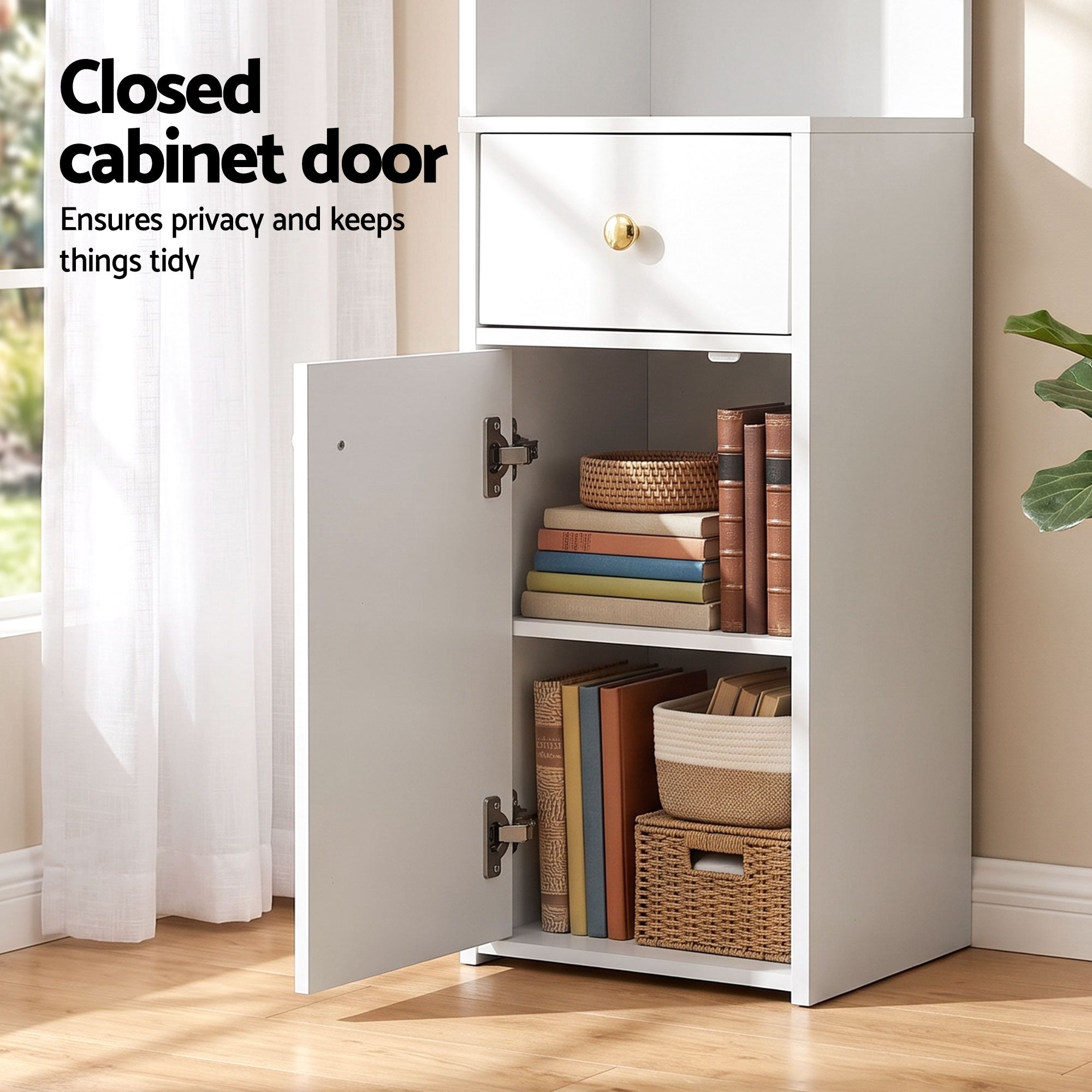Artiss 3 Tiers Bookshelf with Storage Drawer and Cabinet White Bedworld