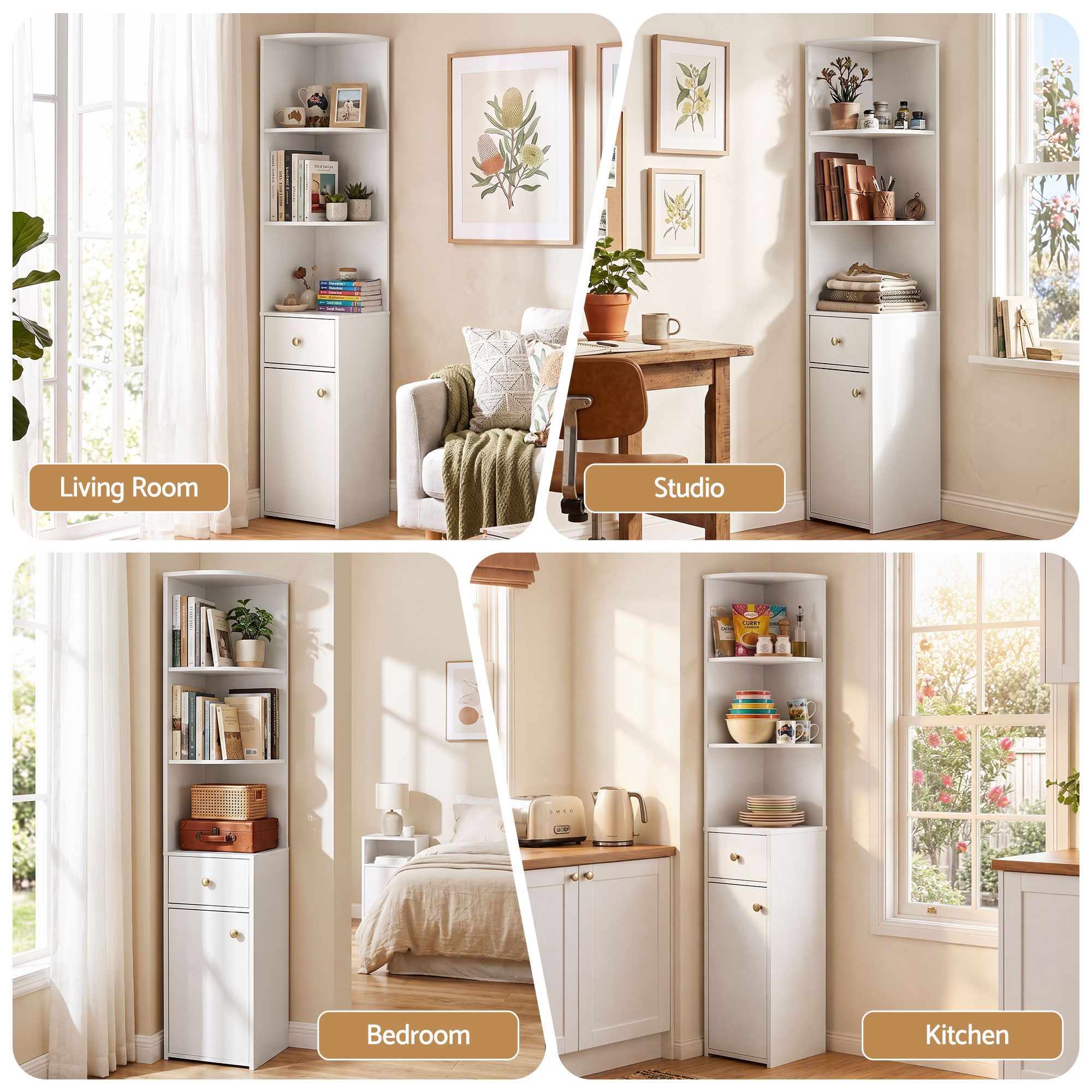 Artiss 3 Tiers Bookshelf with Storage Drawer and Cabinet White Bedworld