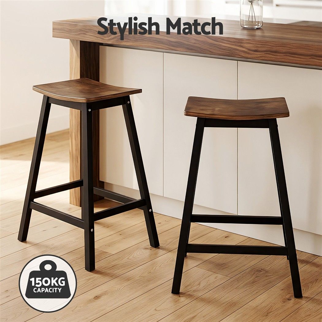 Artiss Bar Stools Set of 2 Kitchen Counter Stools Wooden Industrial Rustic Brown Bedworld