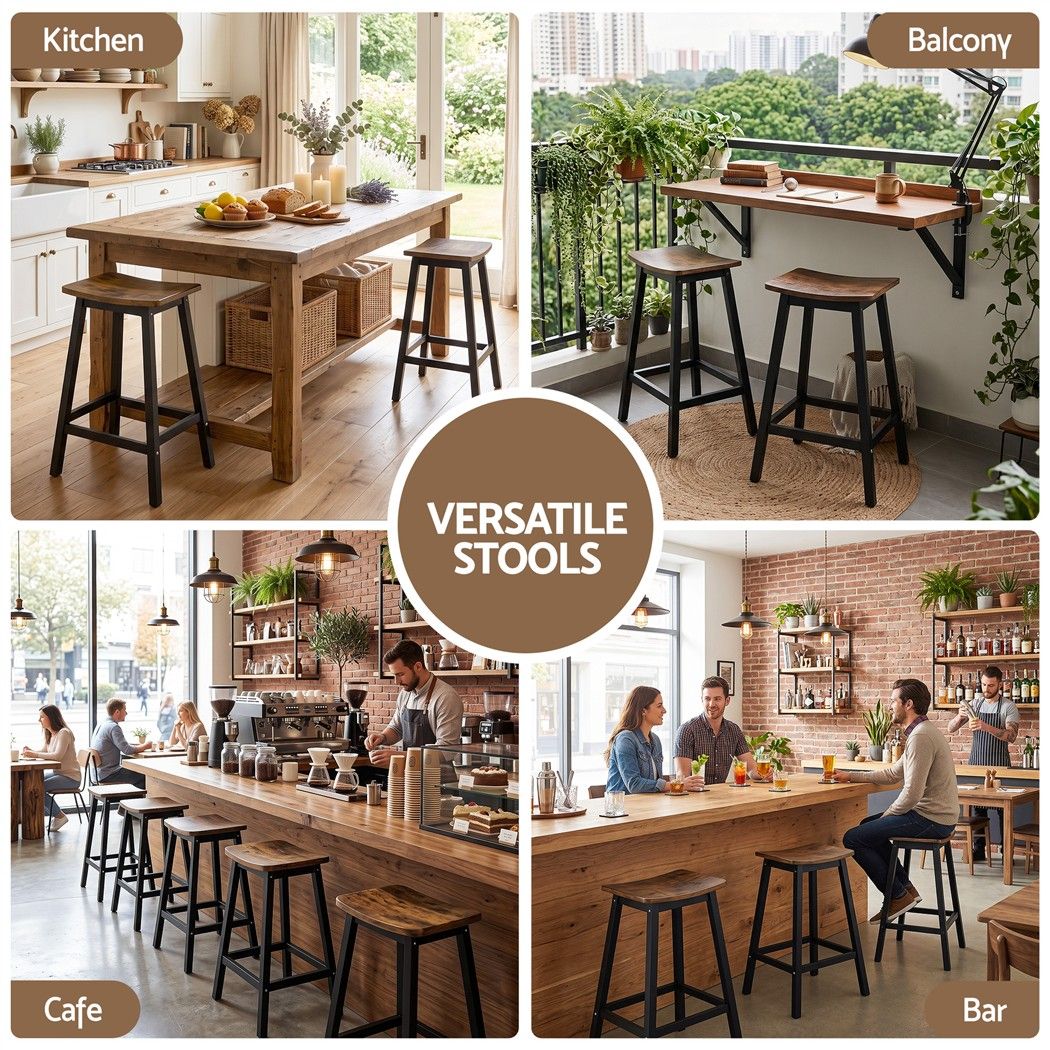 Artiss Bar Stools Set of 2 Kitchen Counter Stools Wooden Industrial Rustic Brown Bedworld