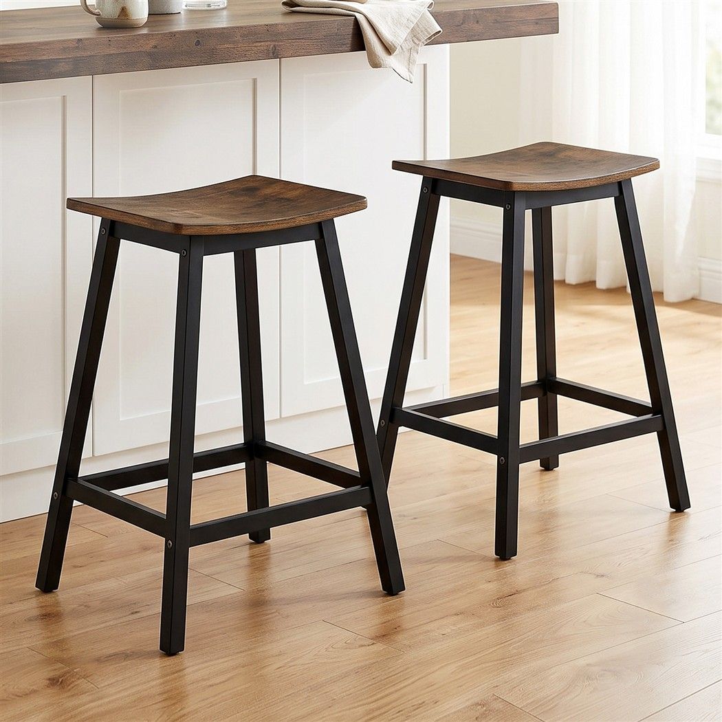 Artiss Bar Stools Set of 2 Kitchen Counter Stools Wooden Industrial Rustic Brown Bedworld