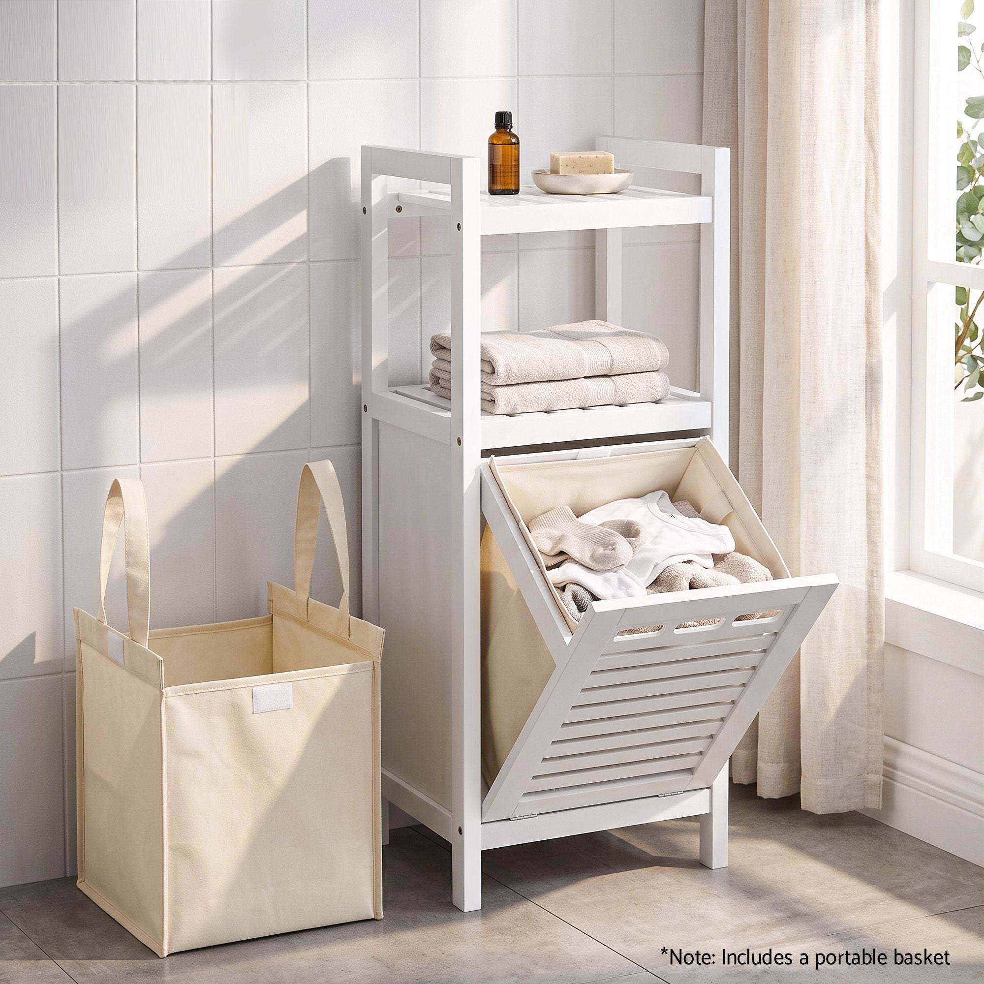 Artiss Bathroom Storage Cabinet Tilt Out Laundry Hamper Tall Organiser White Bedworld