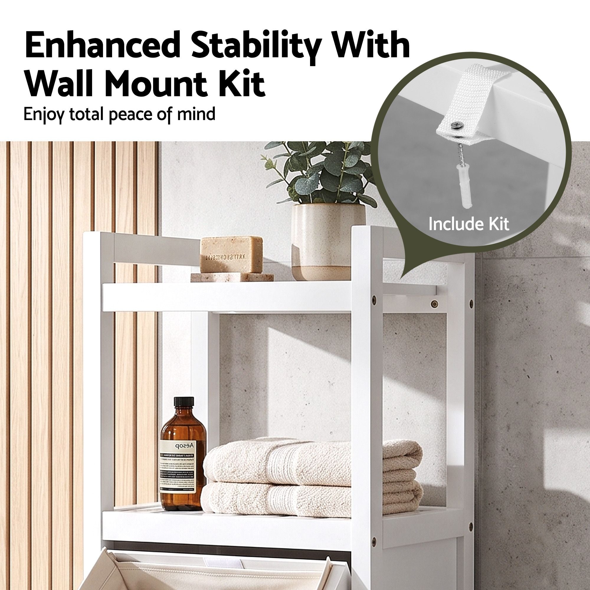 Artiss Bathroom Storage Cabinet Tilt Out Laundry Hamper Tall Organiser White Bedworld