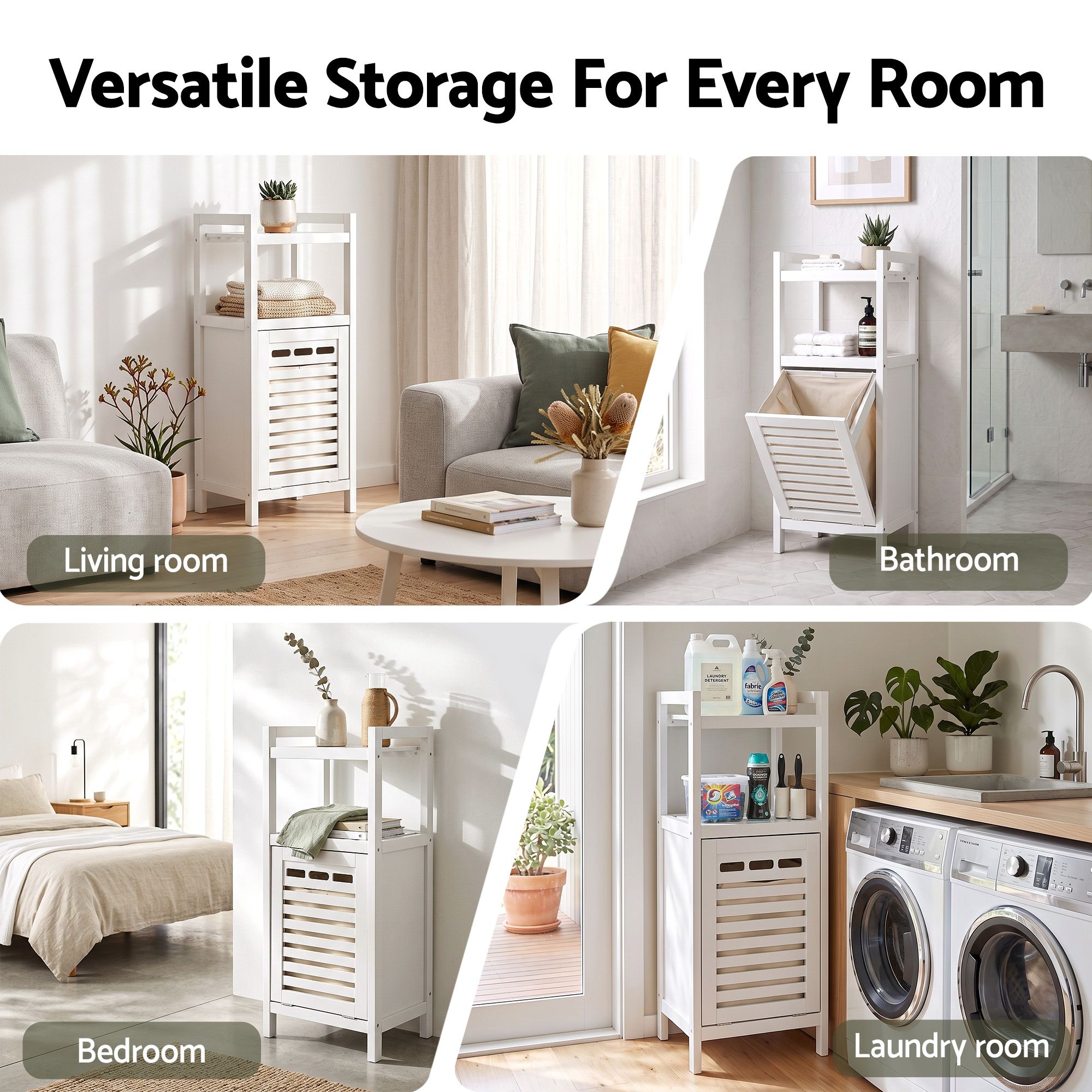 Artiss Bathroom Storage Cabinet Tilt Out Laundry Hamper Tall Organiser White Bedworld