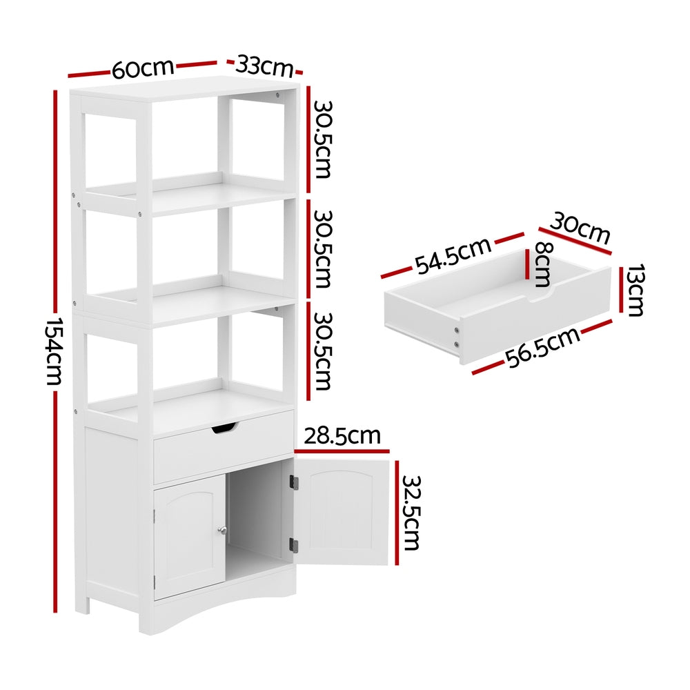 Artiss Bathroom Floor Storage Cabinet with 2 Drawers 3 Open Shelves 2 Doors White Bedworld