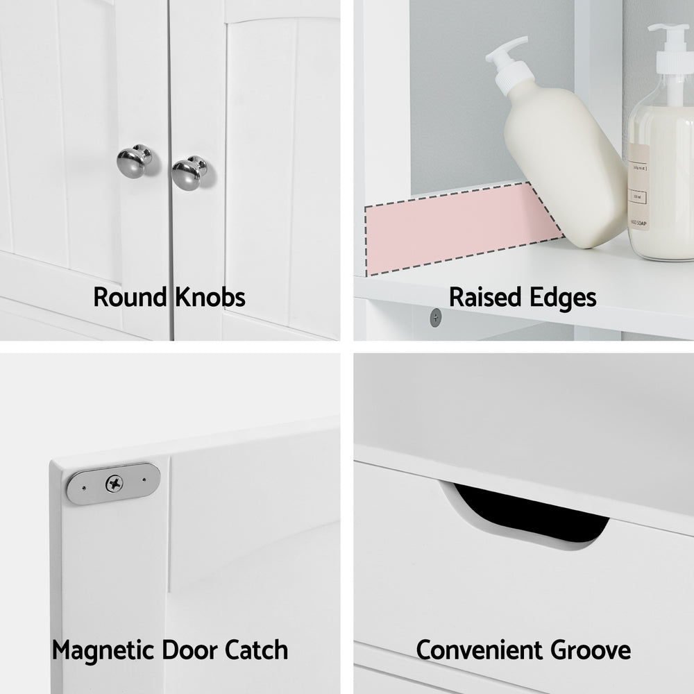 Artiss Bathroom Floor Storage Cabinet with 2 Drawers 3 Open Shelves 2 Doors White Bedworld