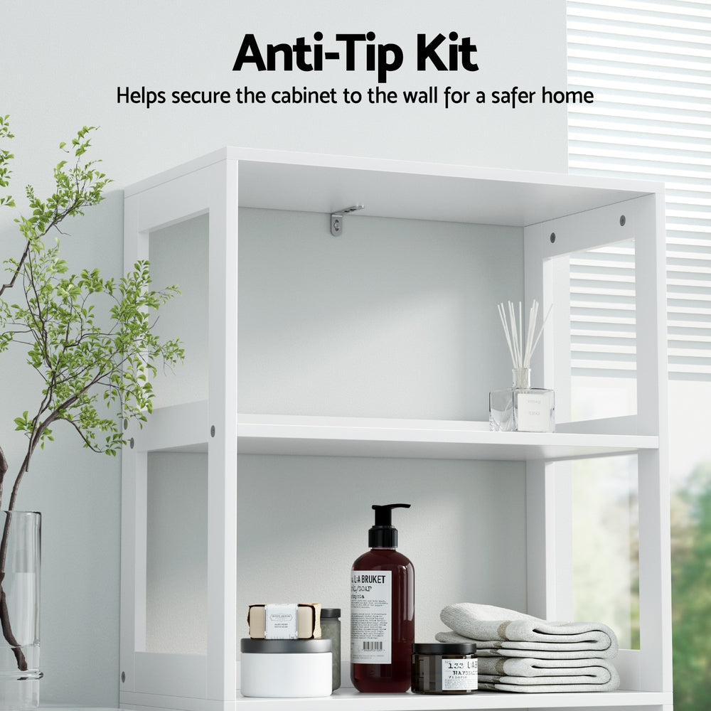 Artiss Bathroom Floor Storage Cabinet with 2 Drawers 3 Open Shelves 2 Doors White Bedworld