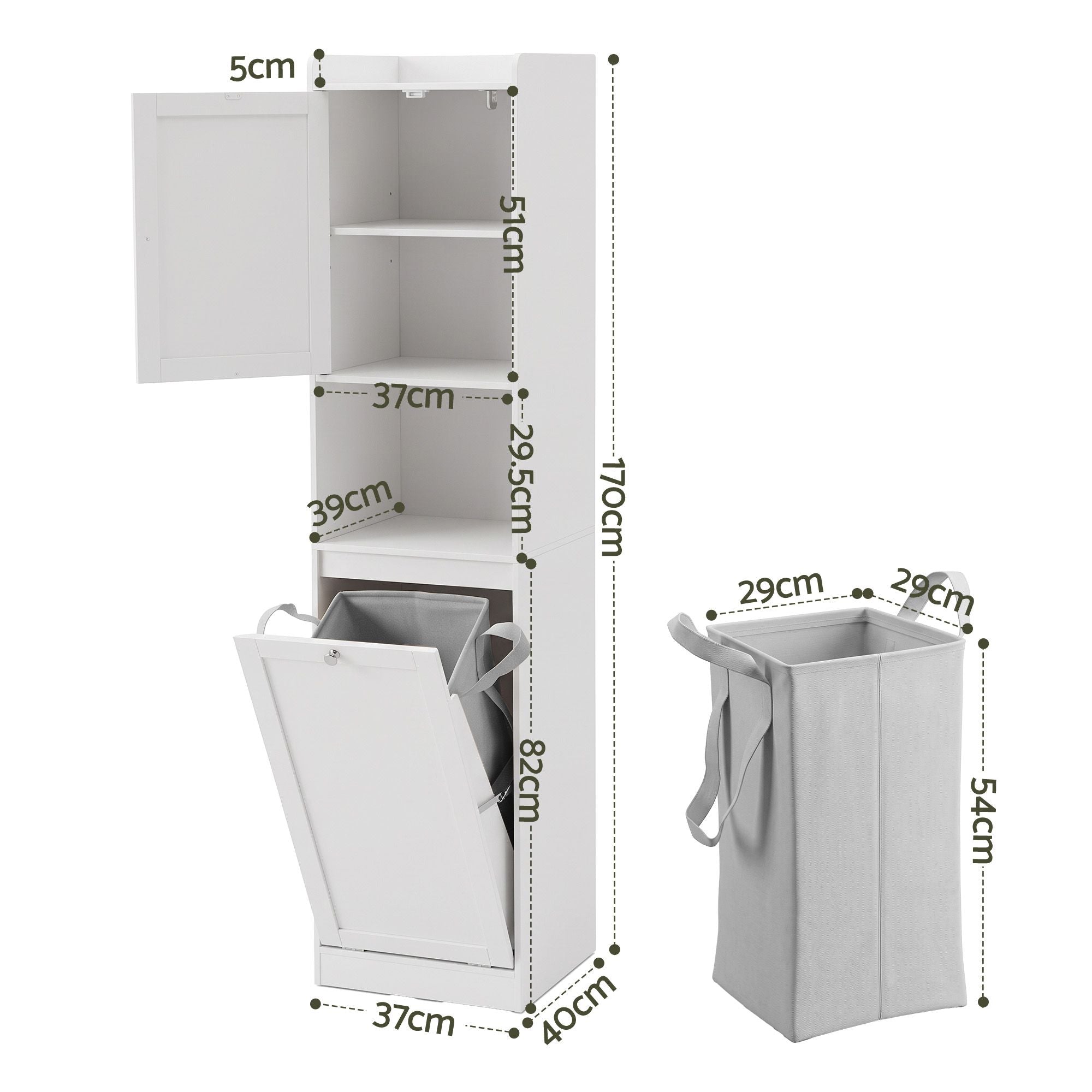 Artiss Tall Bathroom Storage Cabinet with Tilt Out Laundry Hamper White 170cm Bedworld