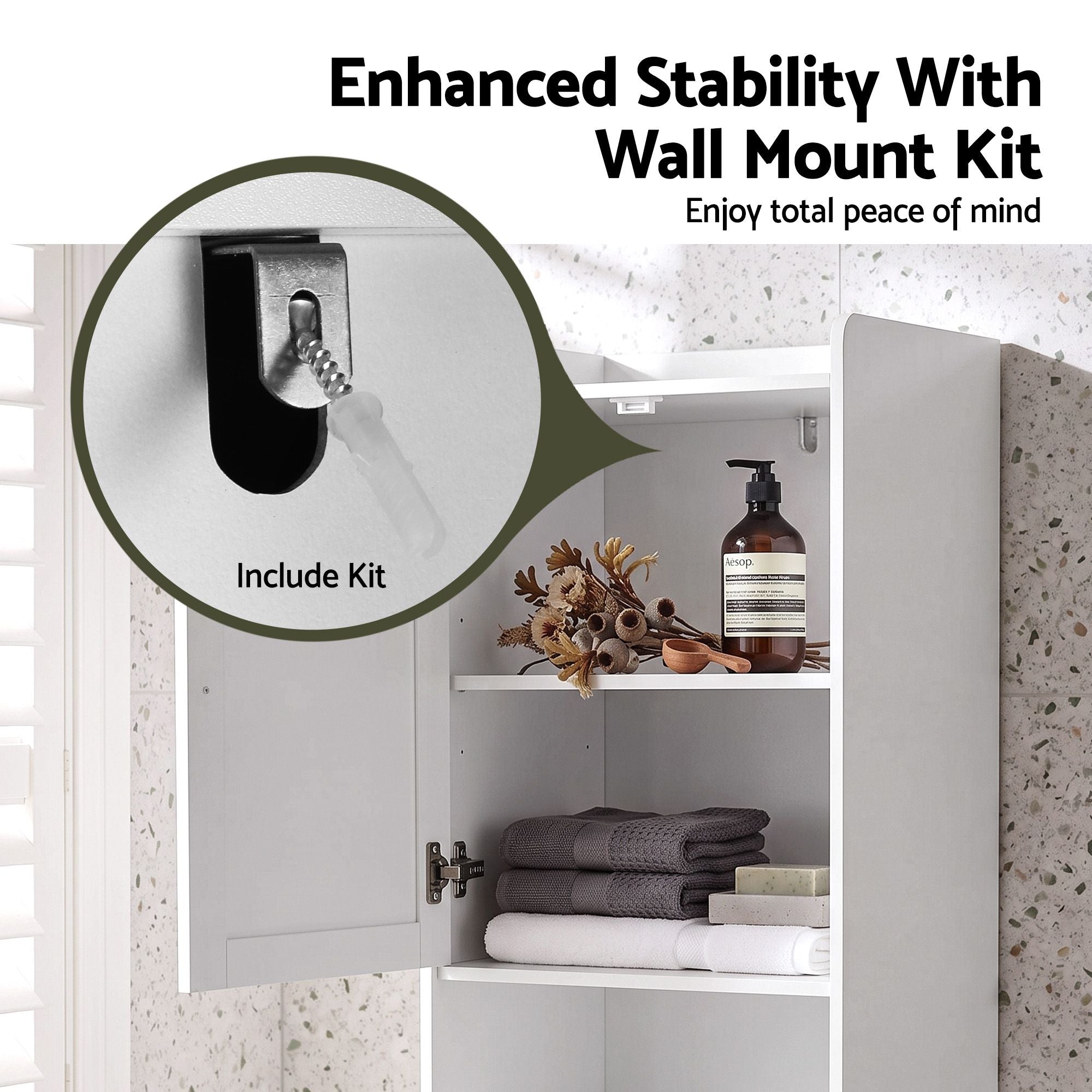 Artiss Tall Bathroom Storage Cabinet with Tilt Out Laundry Hamper White 170cm Bedworld
