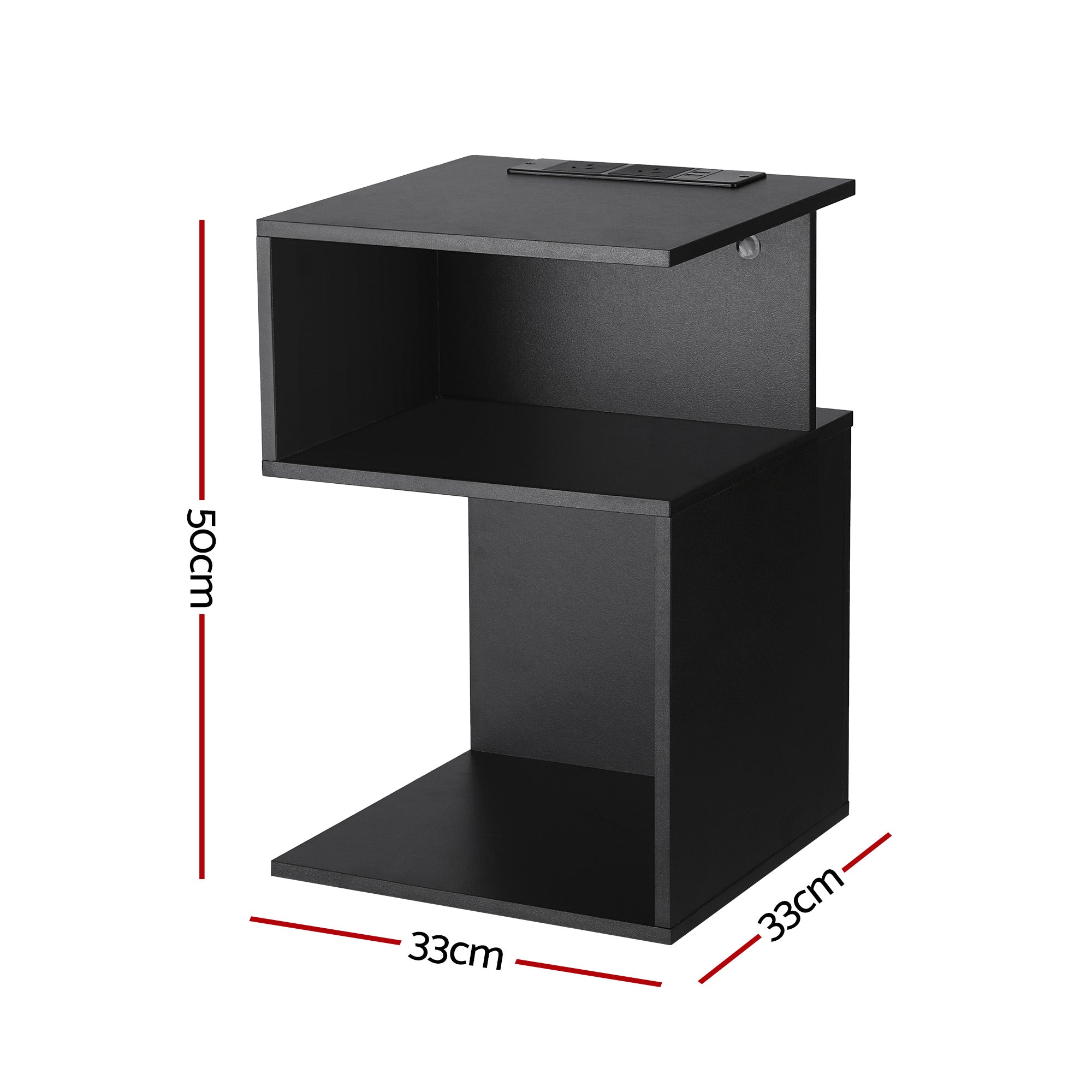 Artiss Bedside Table 2 Shelves S-Shaped Charging Station Black Bedworld