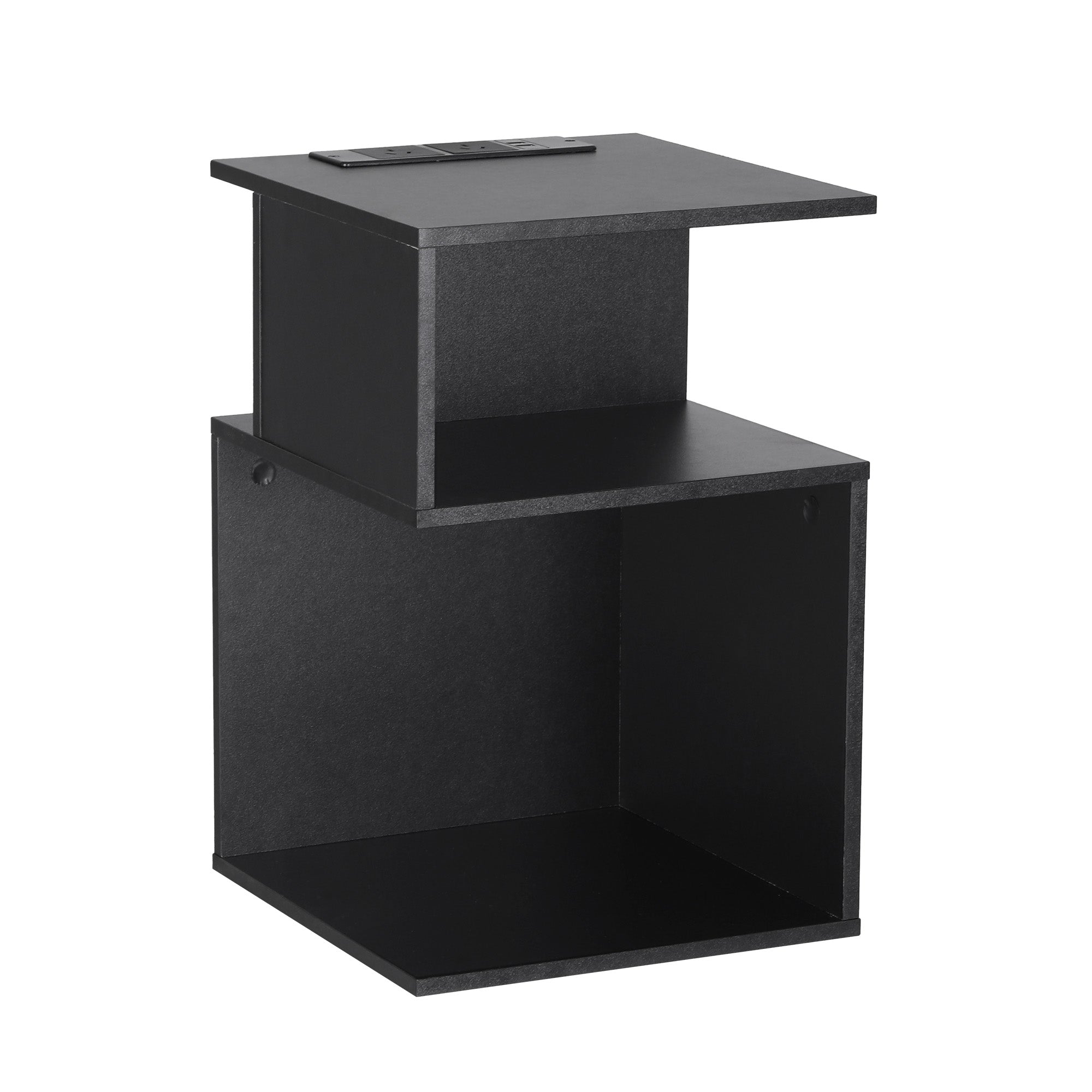 Artiss Bedside Table 2 Shelves S-Shaped Charging Station Black Bedworld
