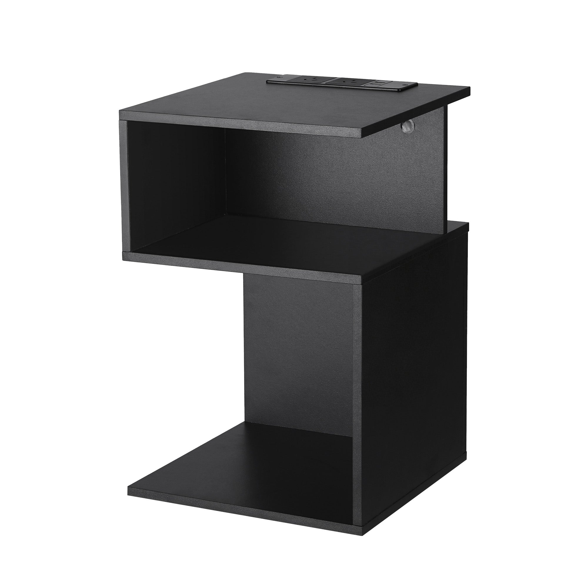 Artiss Bedside Table 2 Shelves S-Shaped Charging Station Black Bedworld