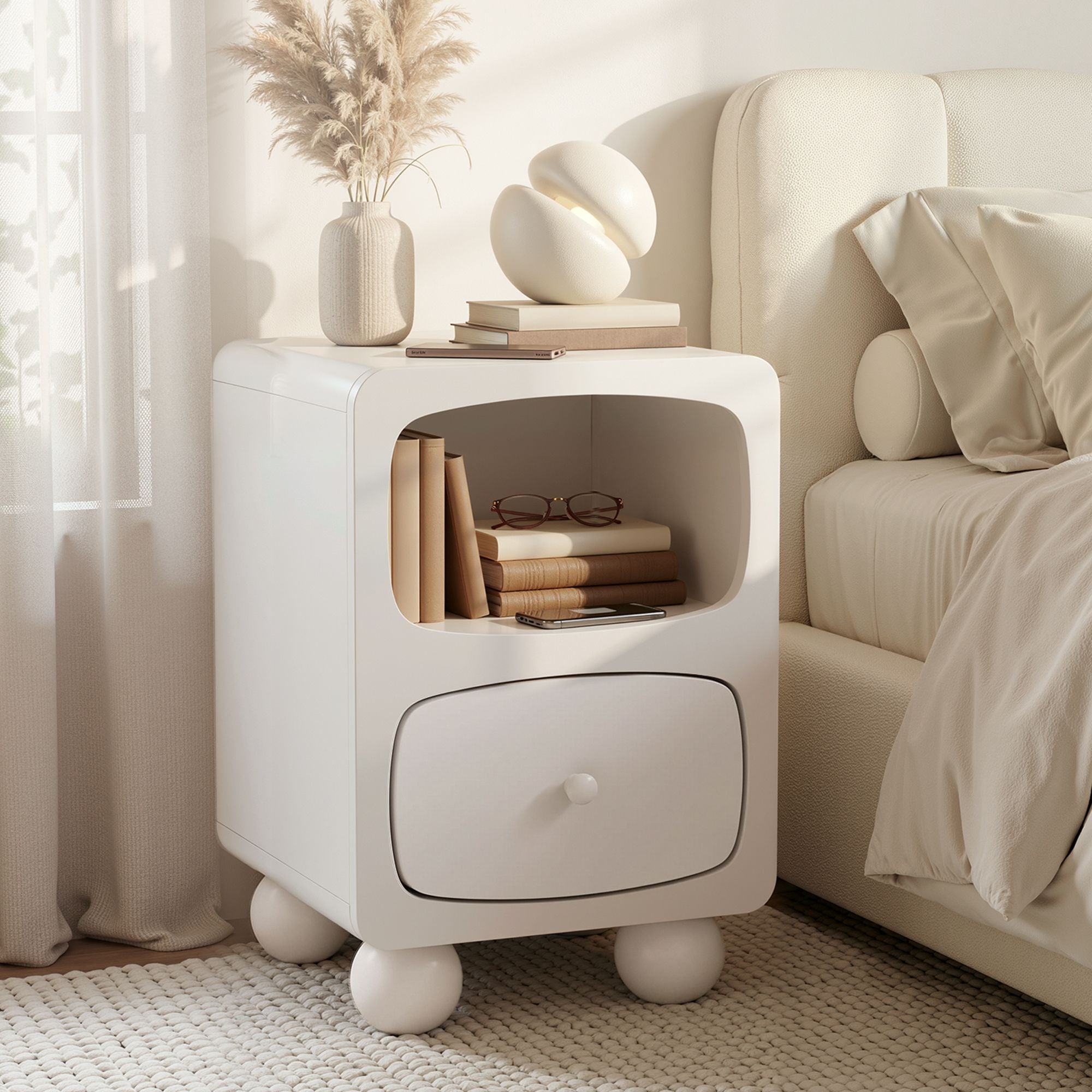Artiss Bedside Table Storage Drawer Shelf Pine Wood Legs White Bedworld