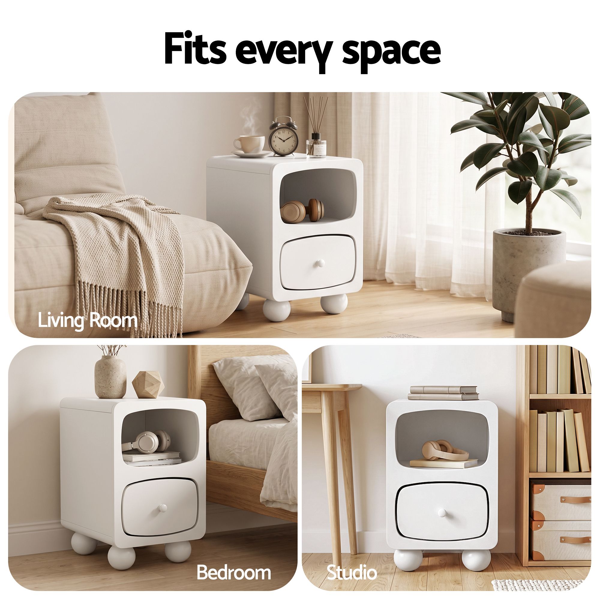 Artiss Bedside Table Storage Drawer Shelf Pine Wood Legs White Bedworld