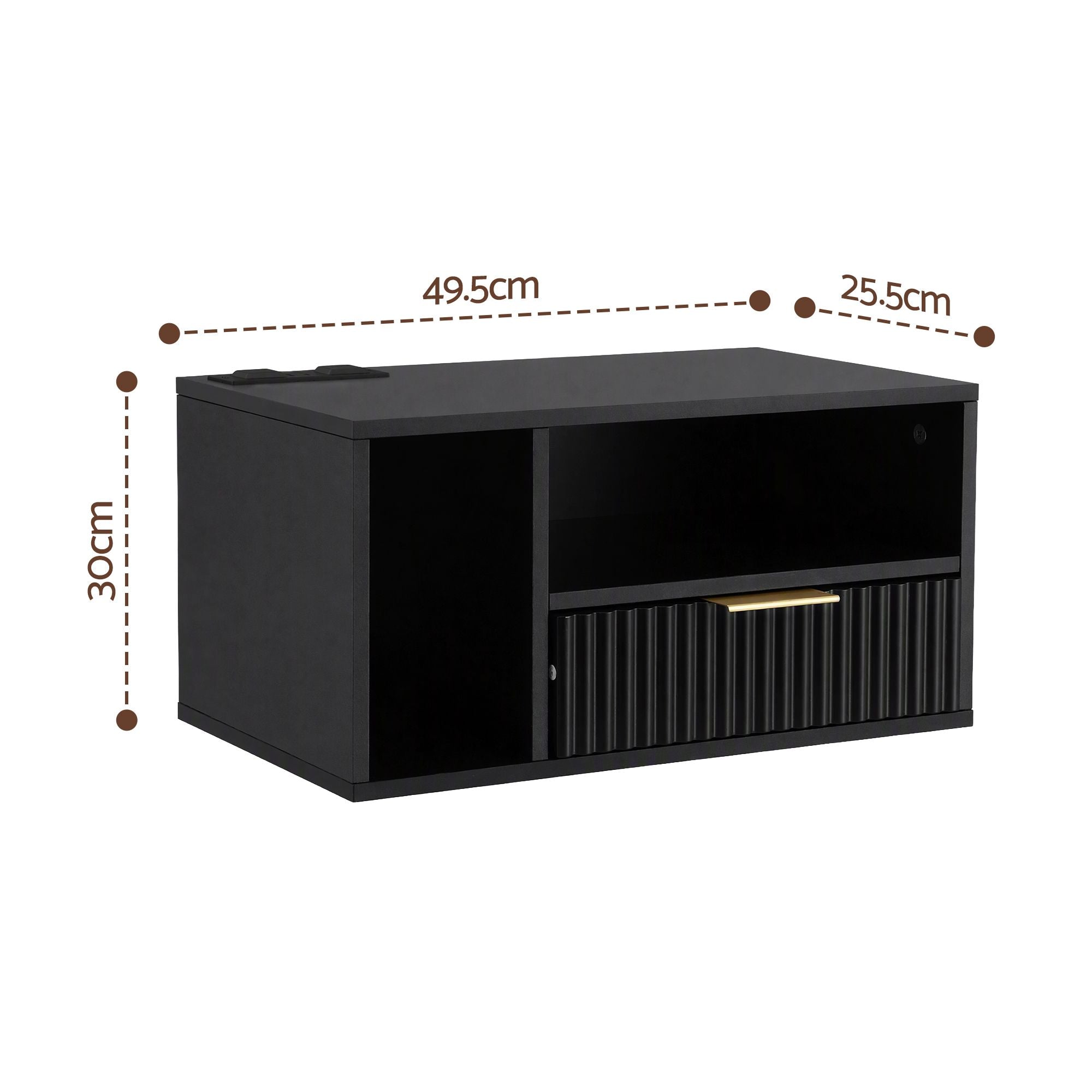 Artiss Floating Bedside Table with Charging Station Black Nightstand 1 Drawer Bedworld