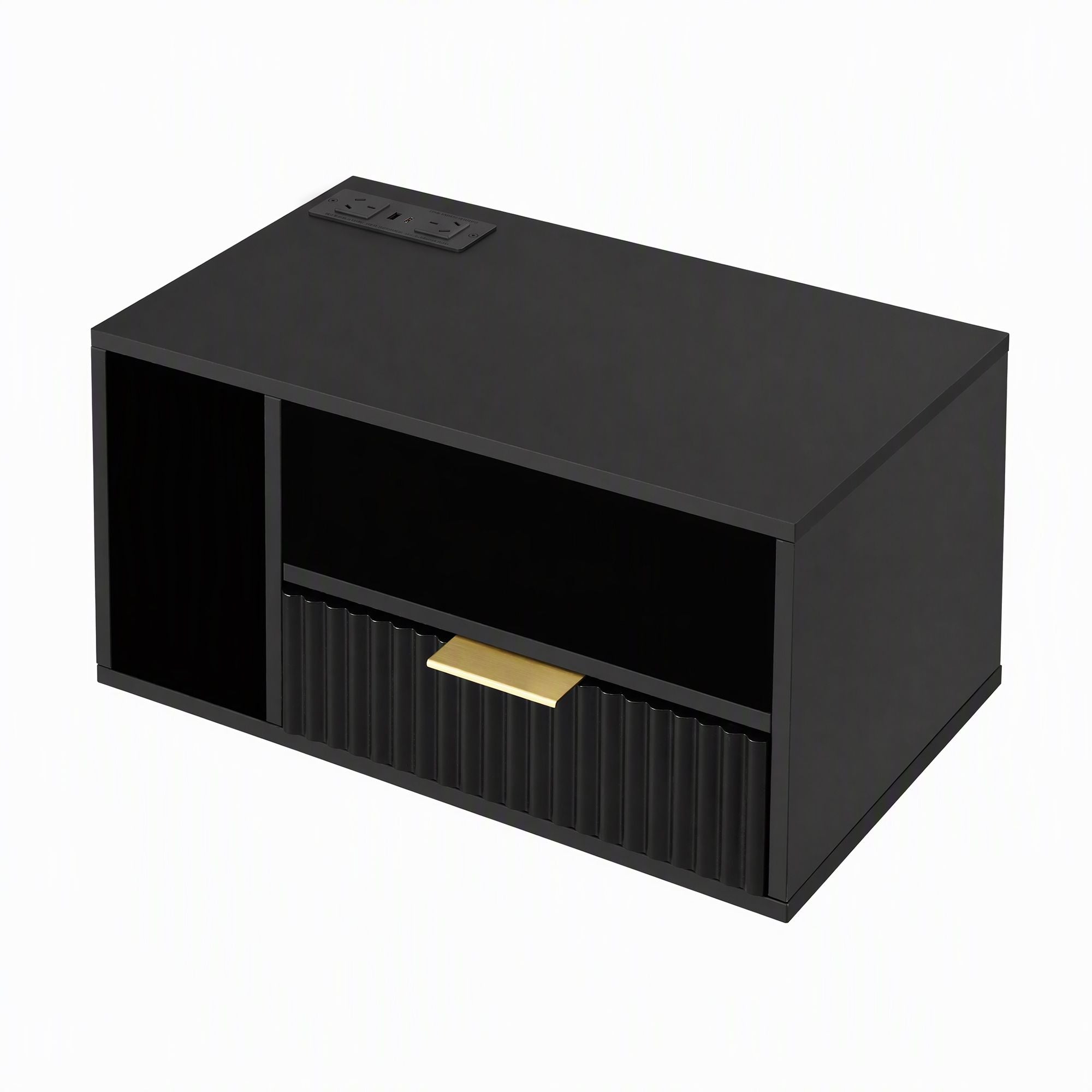 Artiss Floating Bedside Table with Charging Station Black Nightstand 1 Drawer Bedworld