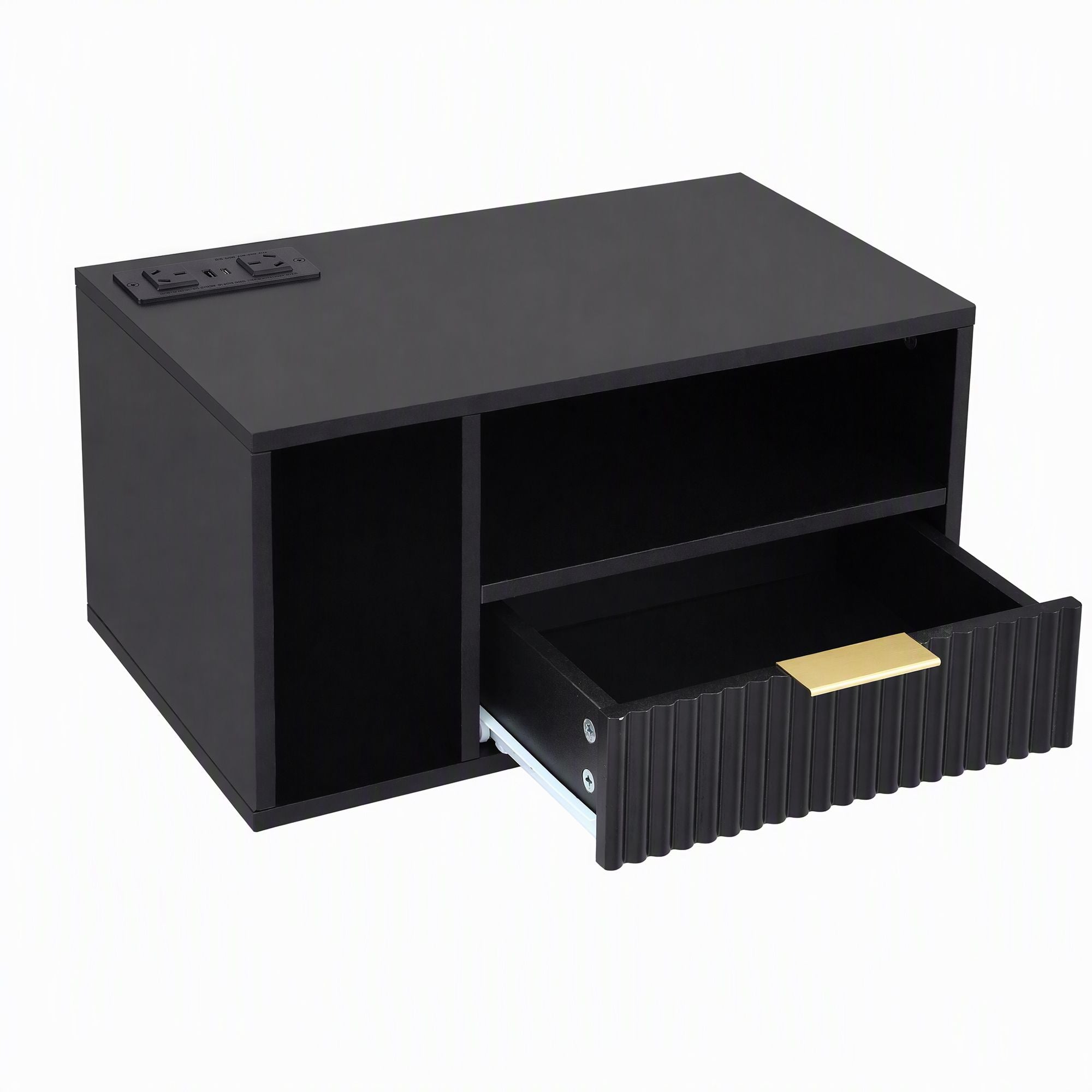 Artiss Floating Bedside Table with Charging Station Black Nightstand 1 Drawer Bedworld