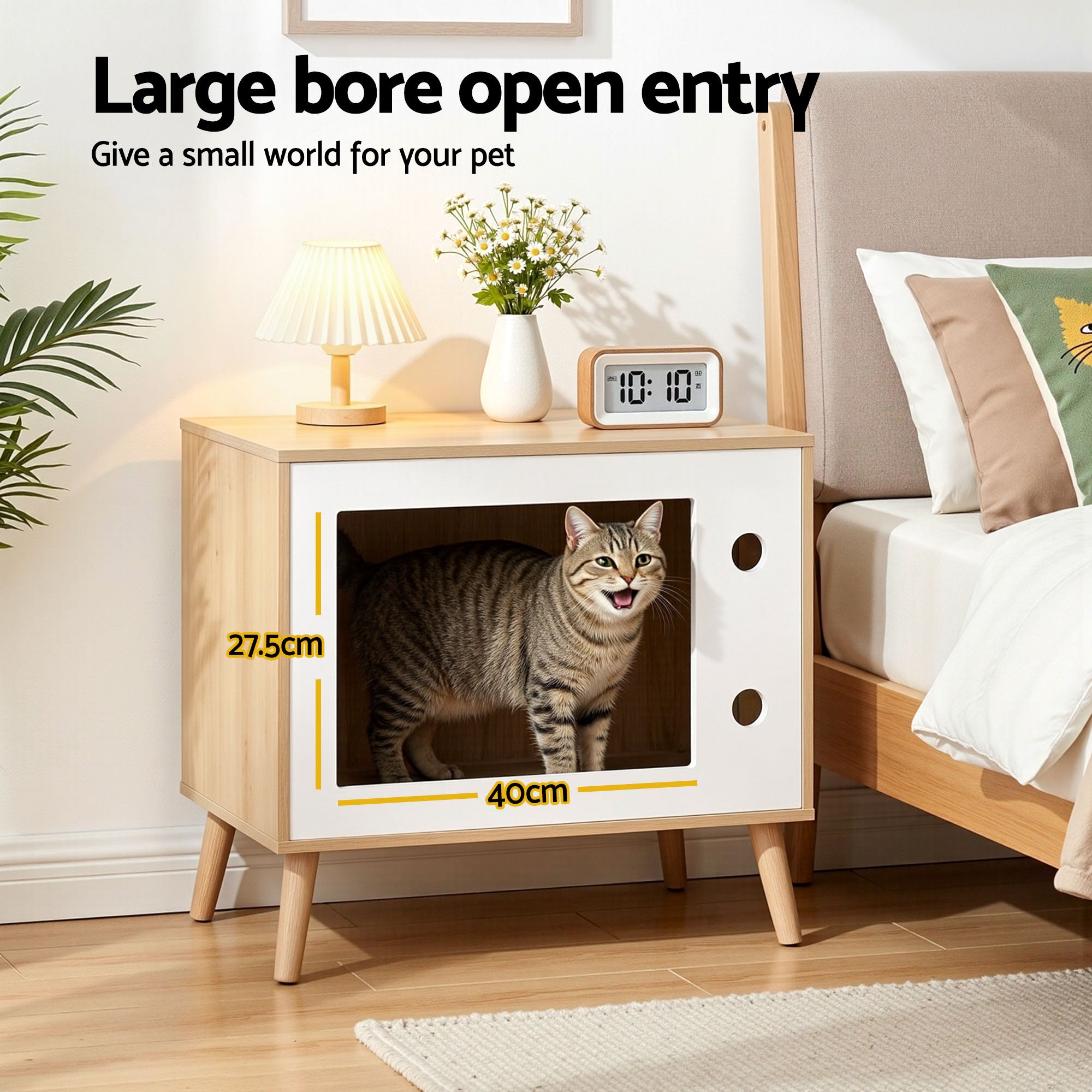 Artiss Cat Nest Bedside Table Solid Wood 60cm Bedworld