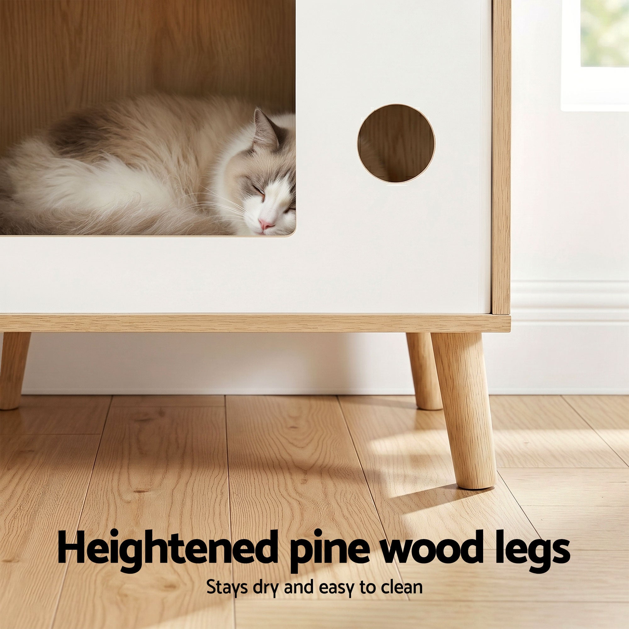 Artiss Cat Nest Bedside Table Solid Wood 60cm Bedworld