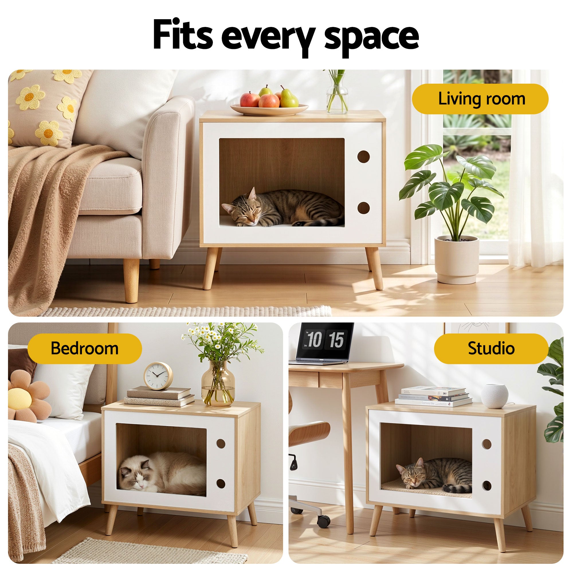 Artiss Cat Nest Bedside Table Solid Wood 60cm Bedworld