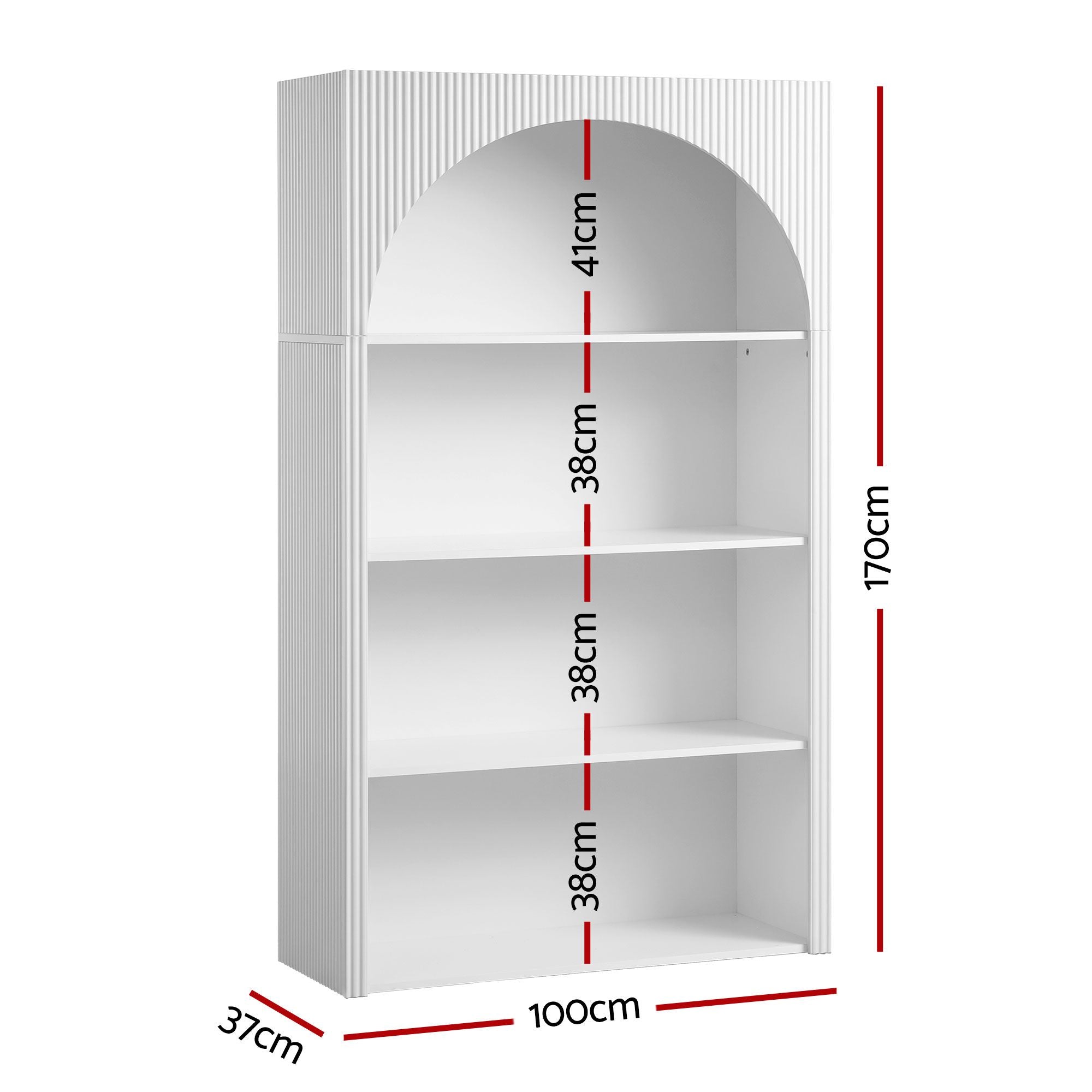 Artiss 4 Tier Bookshelf Arched Fluted Storage Display Cabinet Unit White Bedworld