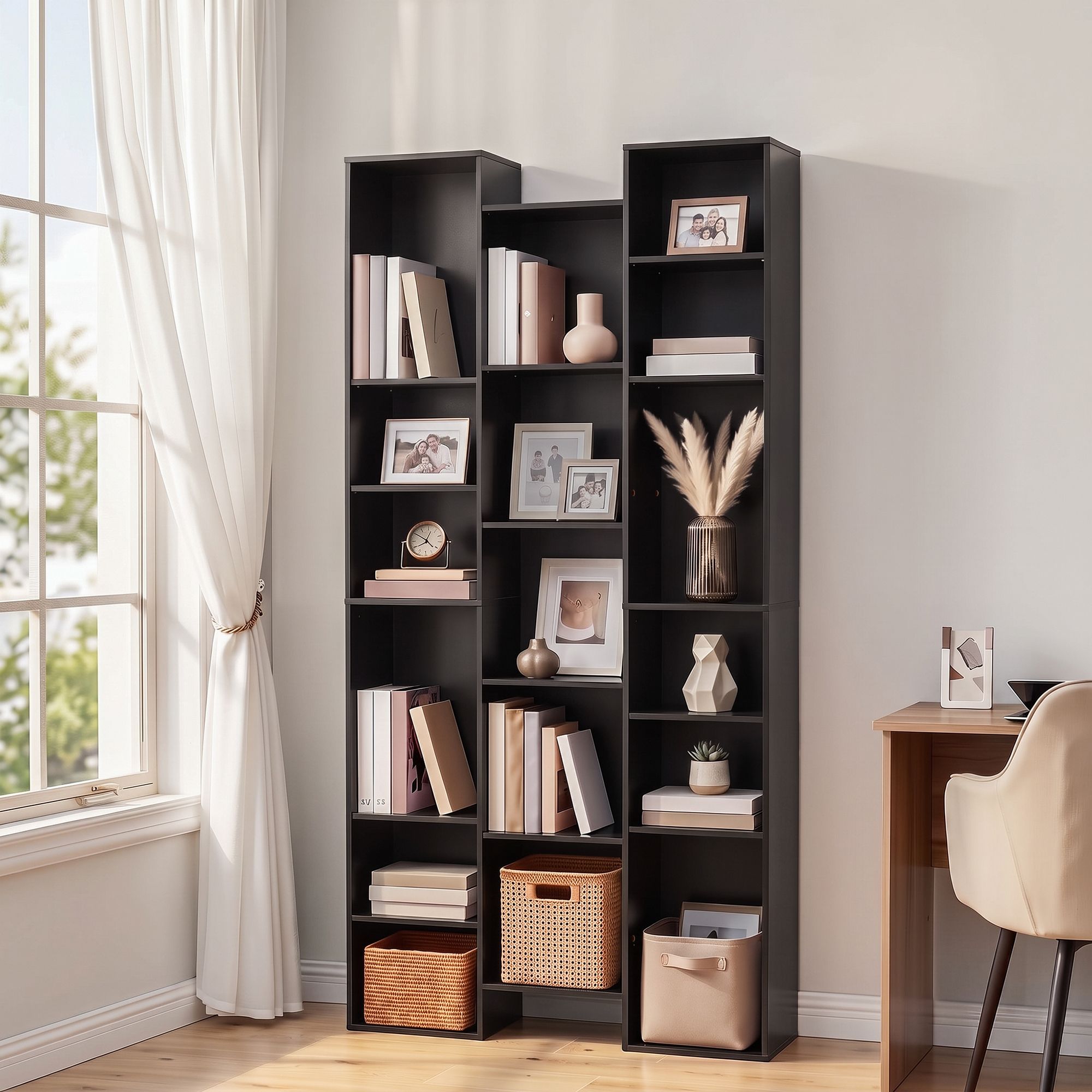 Artiss Bookshelf Display Shelves CD DVD Storage Rack Tall Bookcase Black Bedworld