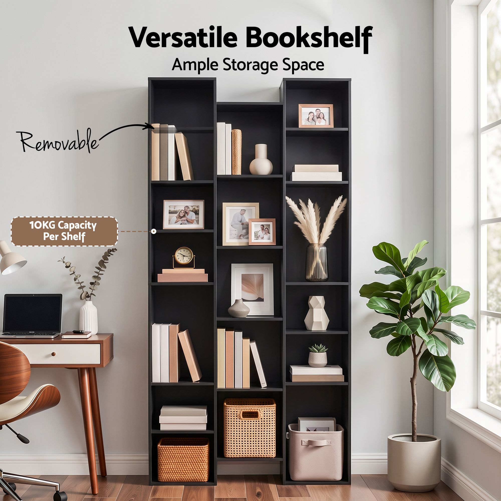 Artiss Bookshelf Display Shelves CD DVD Storage Rack Tall Bookcase Black Bedworld