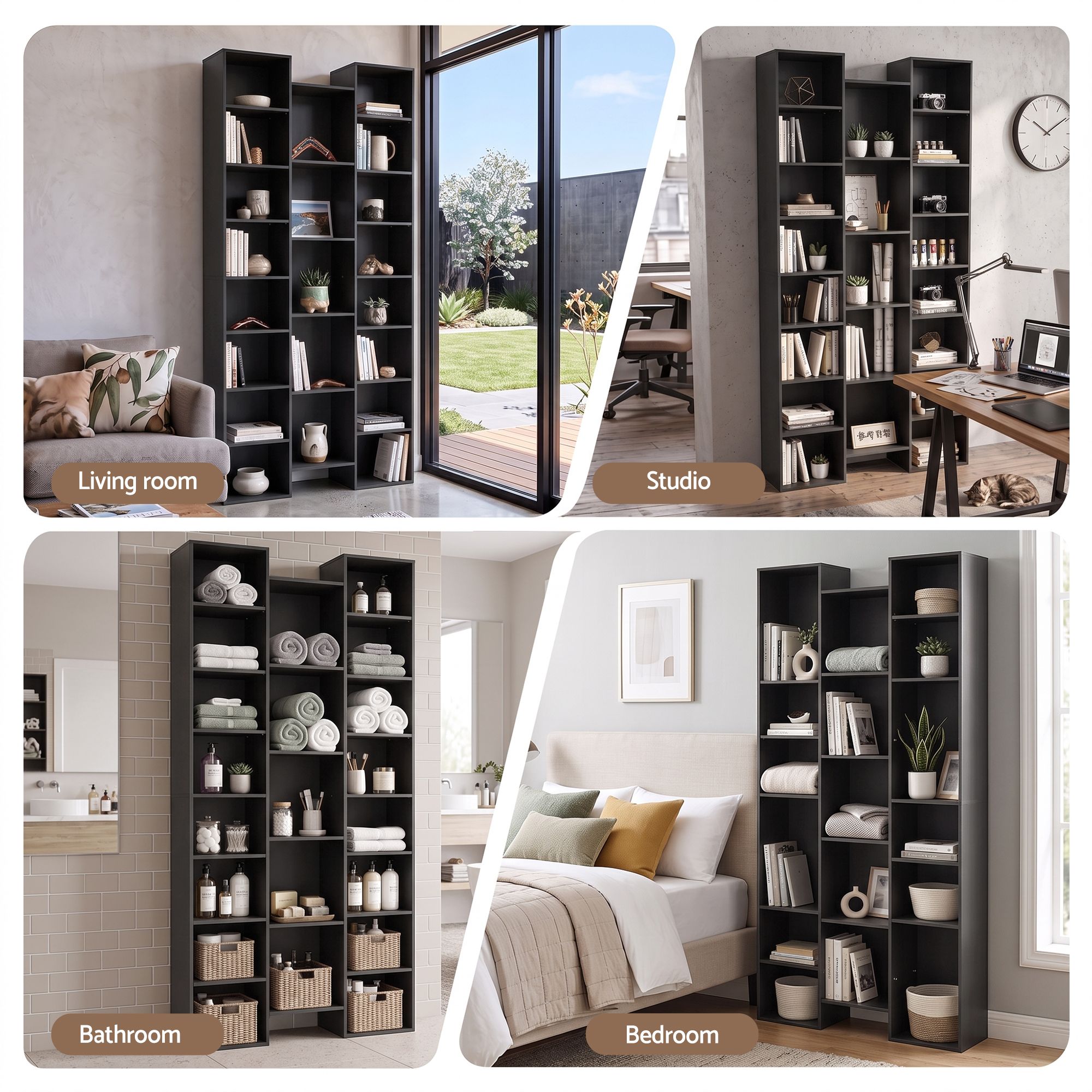 Artiss Bookshelf Display Shelves CD DVD Storage Rack Tall Bookcase Black Bedworld