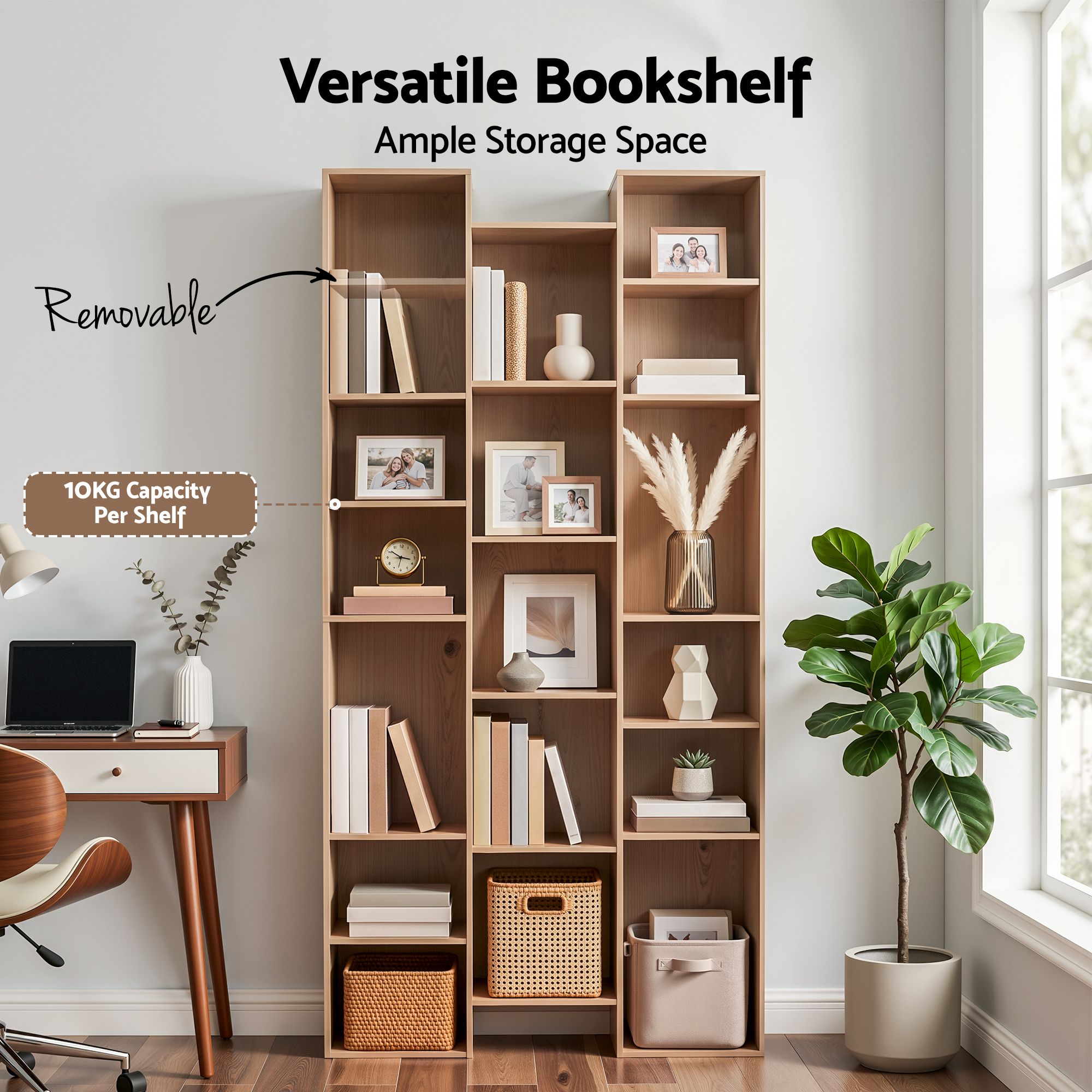 Artiss Bookshelf Display Shelves CD DVD Storage Rack Tall Bookcase Oak Bedworld