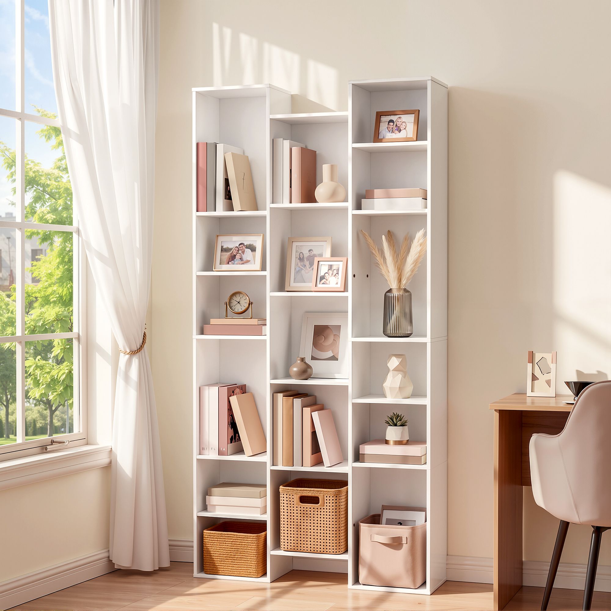 Artiss Bookshelf Display Shelves CD DVD Storage Rack Tall Bookcase White Bedworld