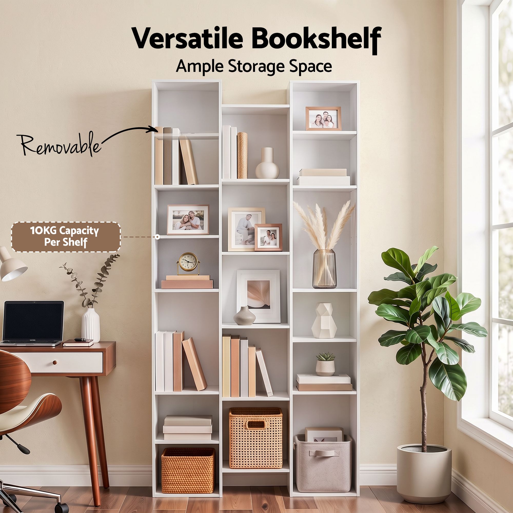 Artiss Bookshelf Display Shelves CD DVD Storage Rack Tall Bookcase White Bedworld